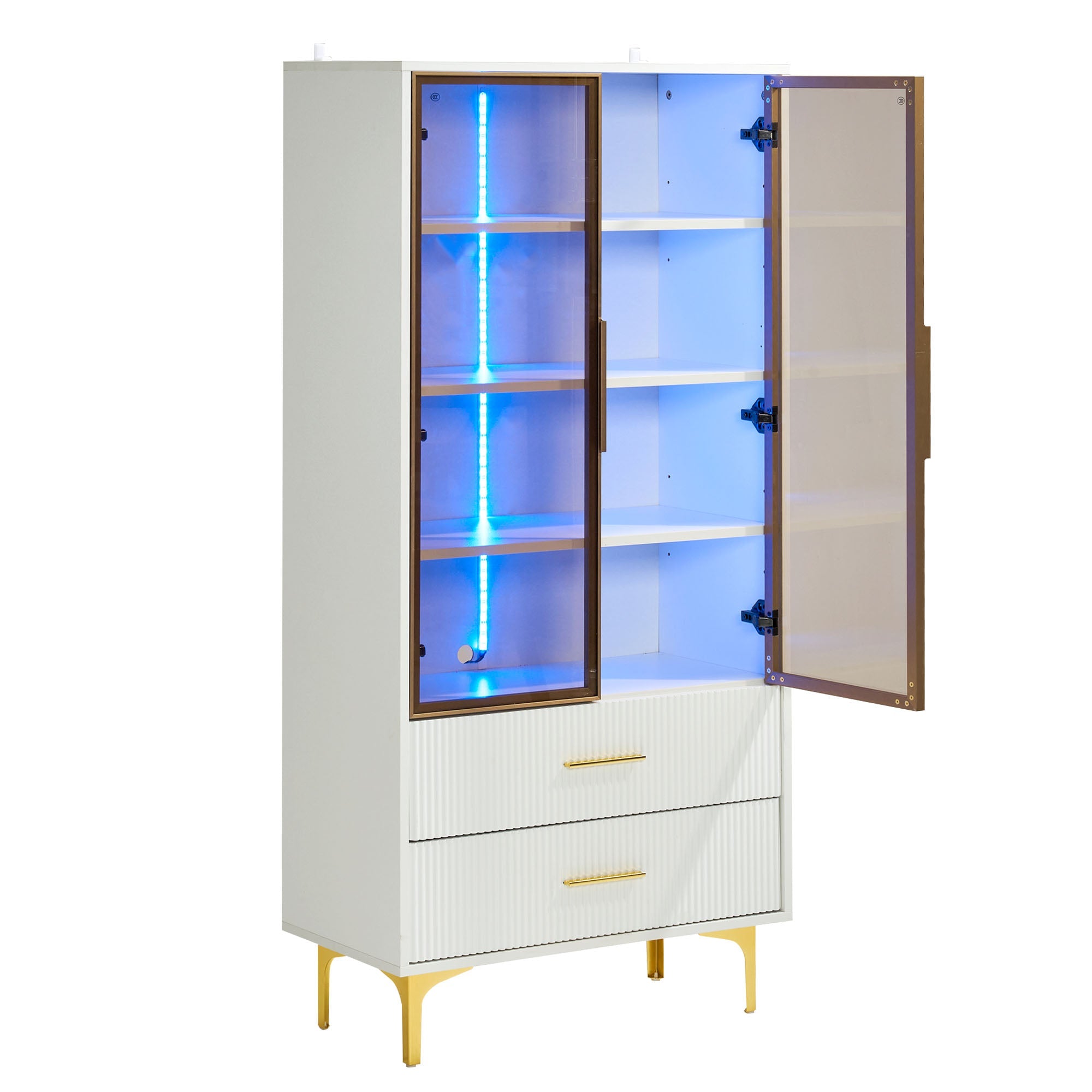 Logidon Elegant White Glass Display Cabinet 70x35x150 cm Teal Glass Doors
