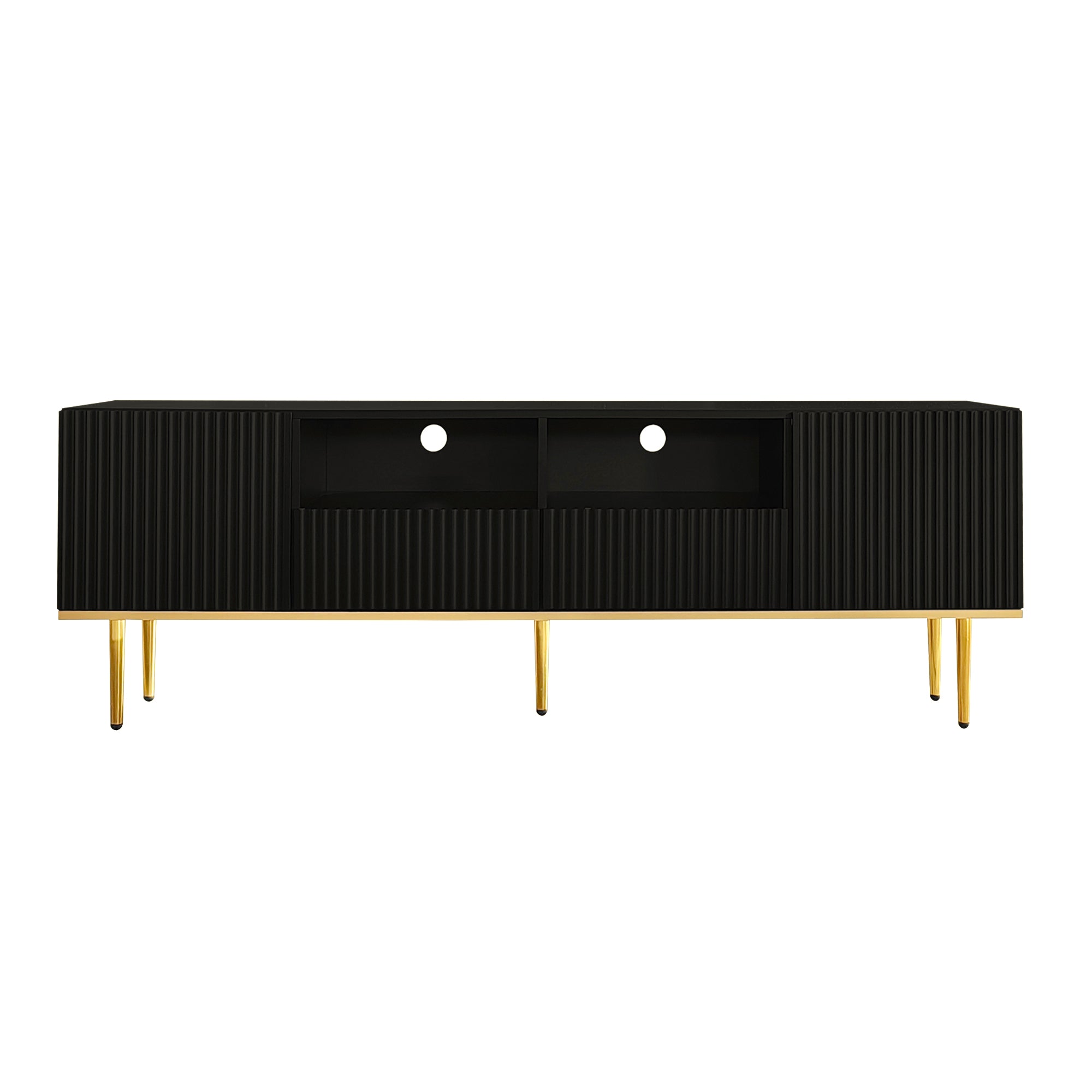 Logidon Modern TV-meubel 165 cm Zwart met Gouden Voeten en Rand