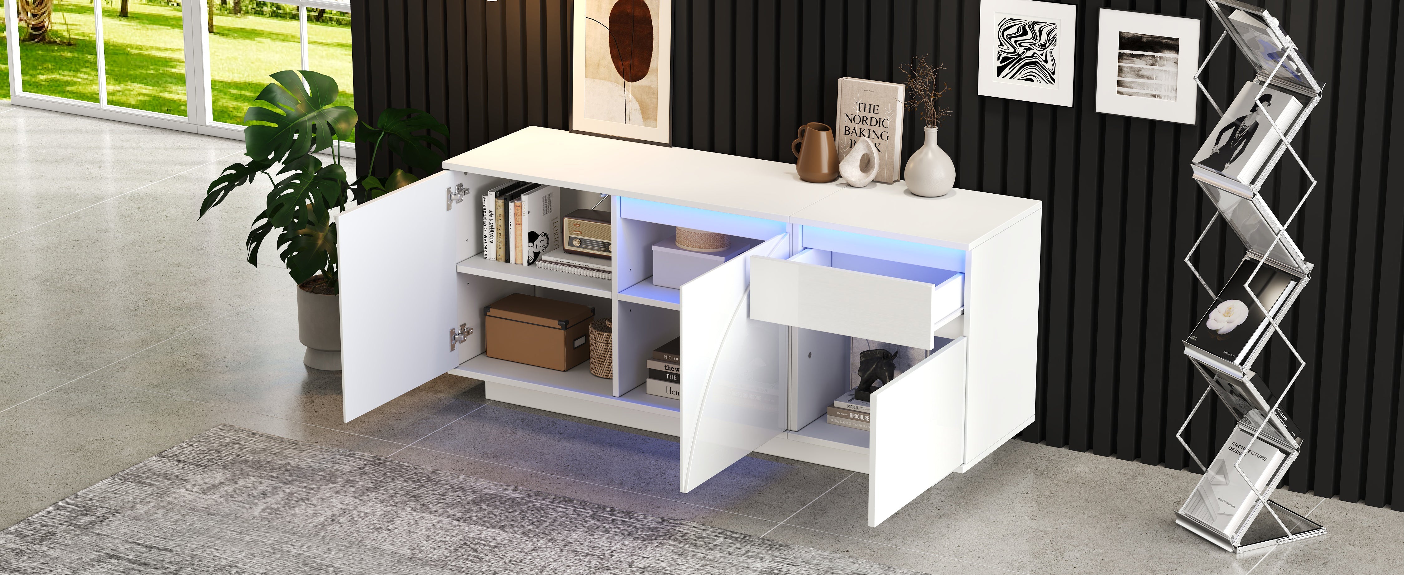 Logidon 140 x 40 x 60 cm hoogglans dressoir wit met LED