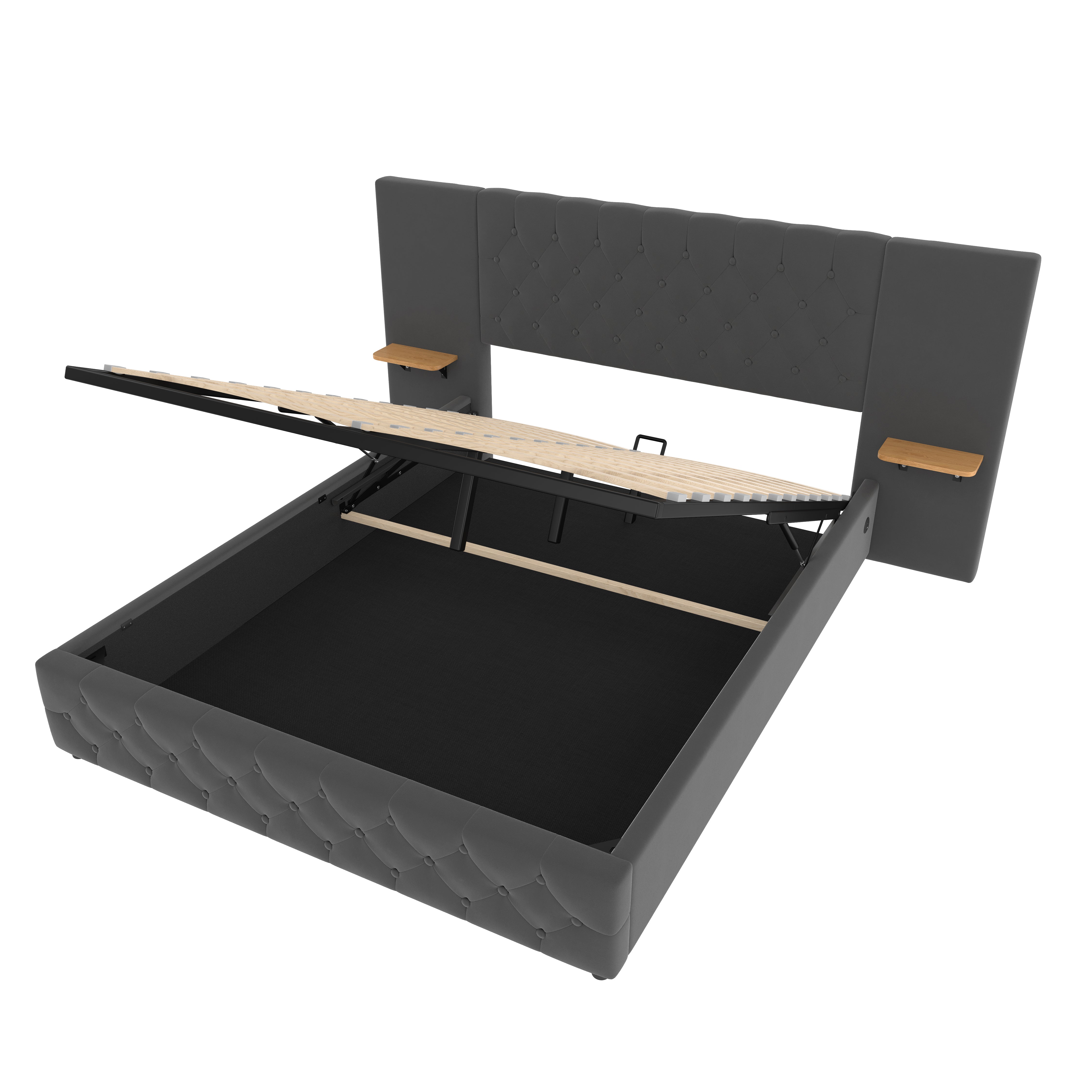 Logidon bedframe 140x200 cm grijs fluweel breed hoofdbord LED