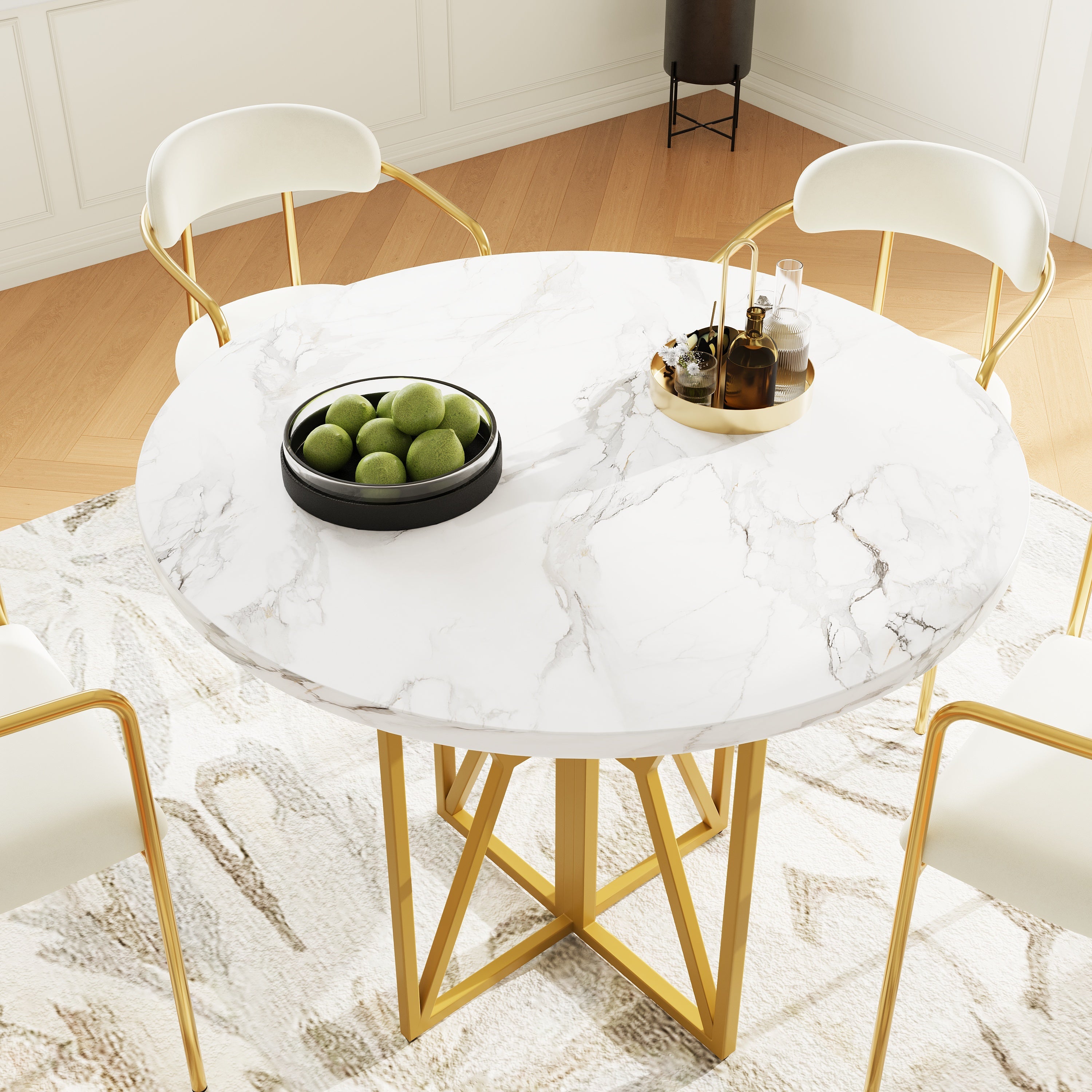 Logidon ronde eettafel 80x80 cm marmerlook gouden poten 4-6 personen