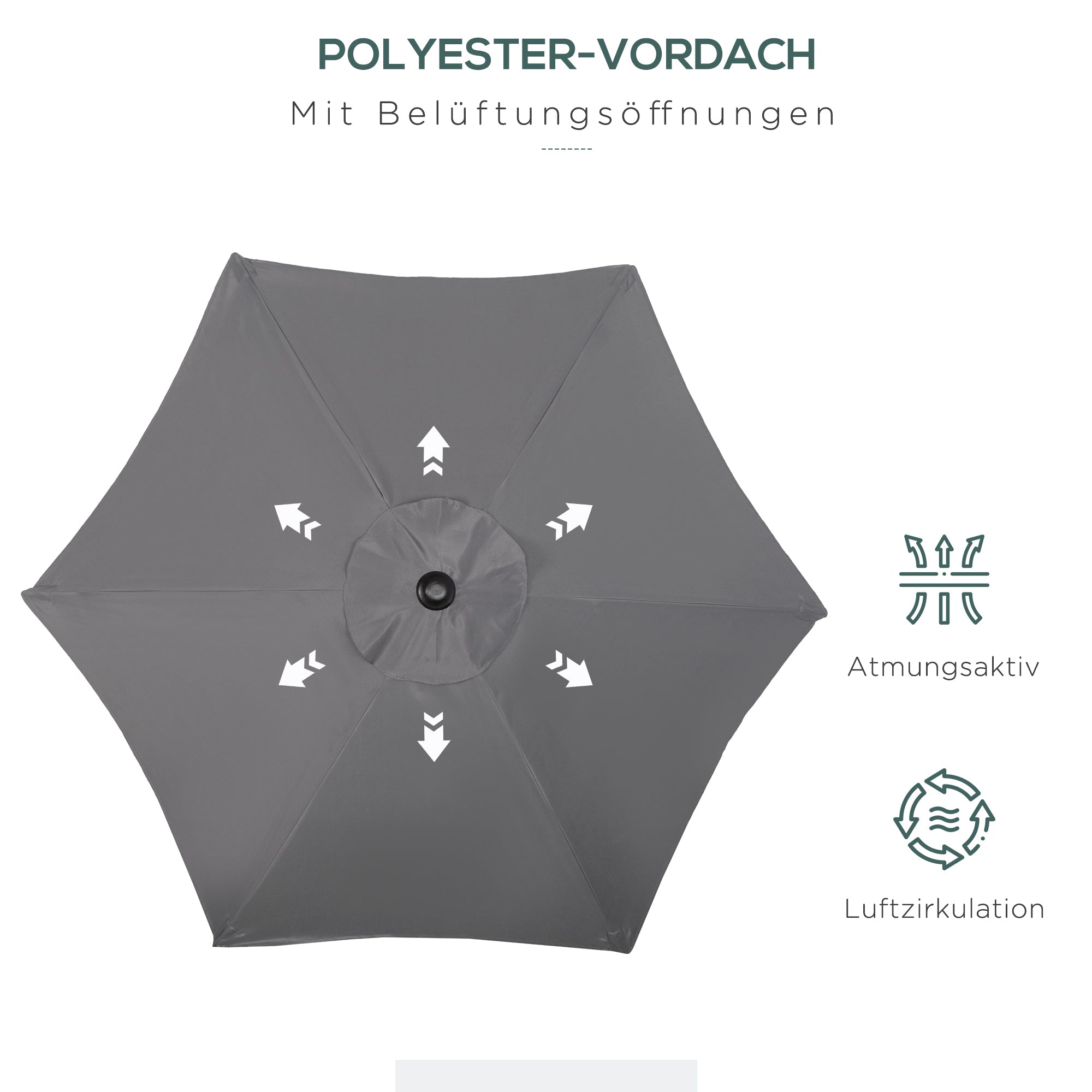 Logidon parasol Ø196 cm donkergrijs draaibaar met klapfunctie