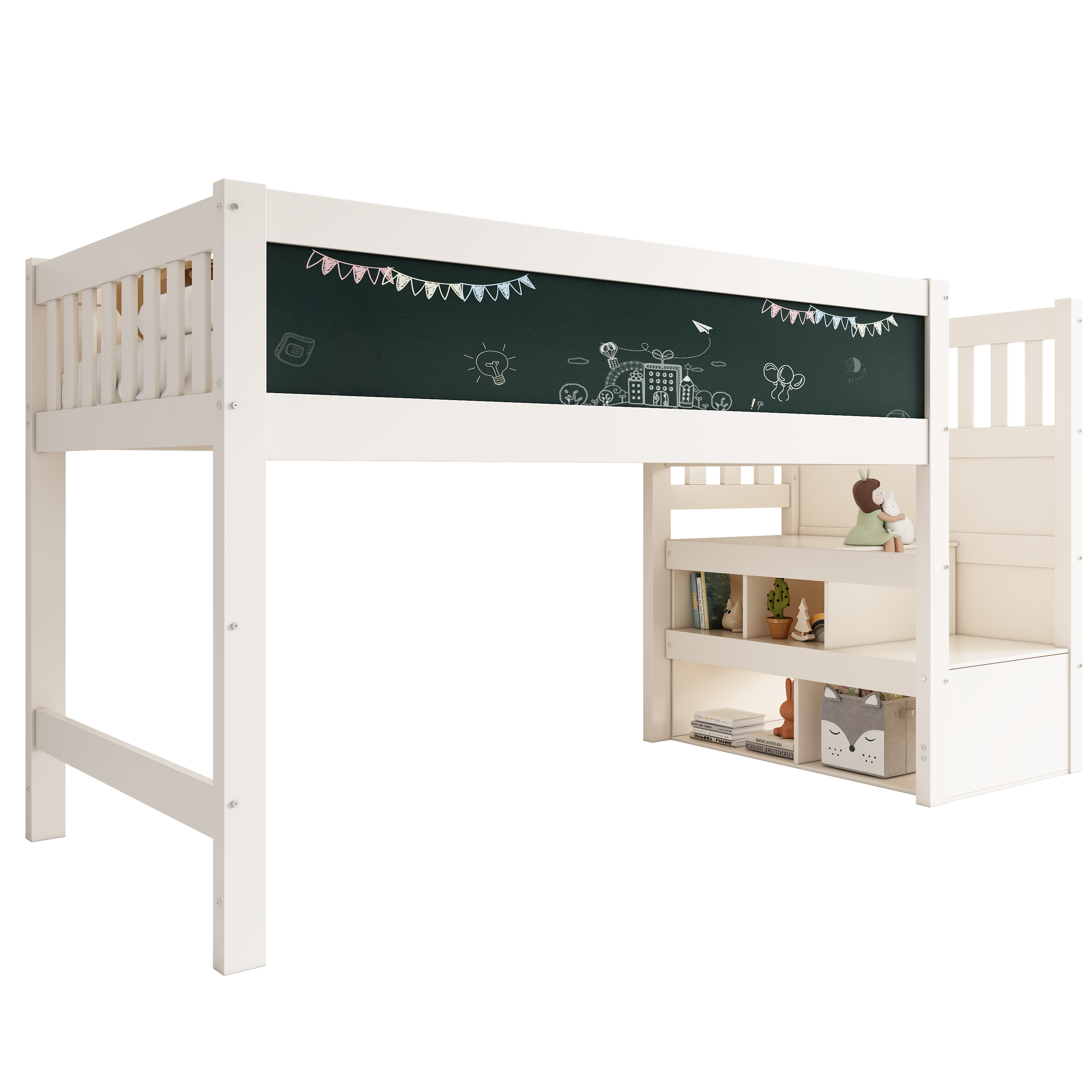 Logidon hoogslaper 90x200 kinderbed met whiteboard wit