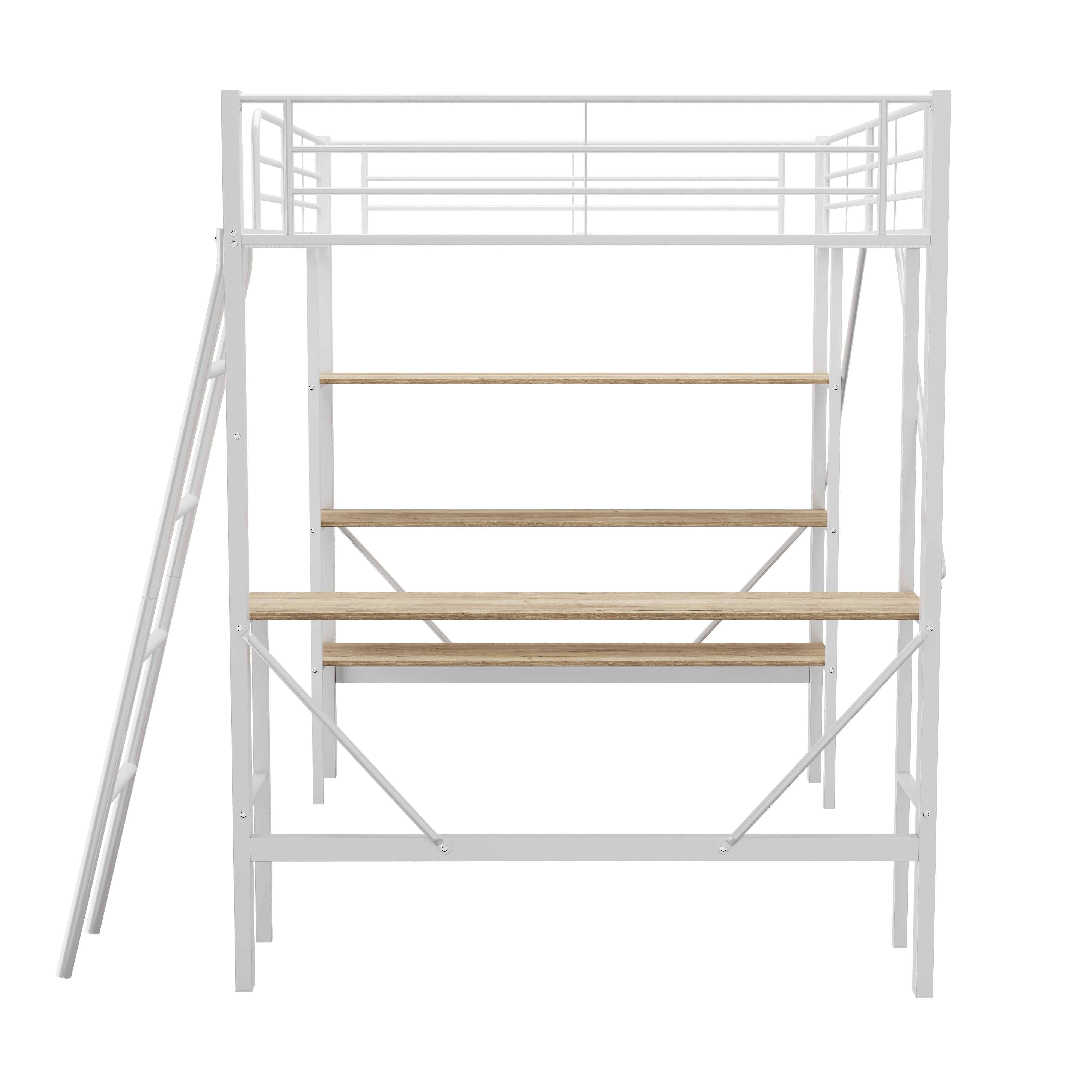 Logidon 90x200 cm metalen hoogslaper met bureauplanken wit
