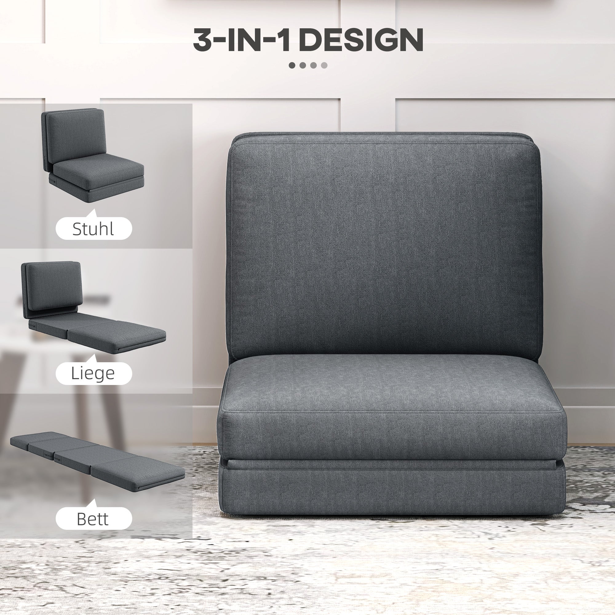 Logidon vloerbank 3-in-1 opklapbare slaapbank fluweellook donkergrijs