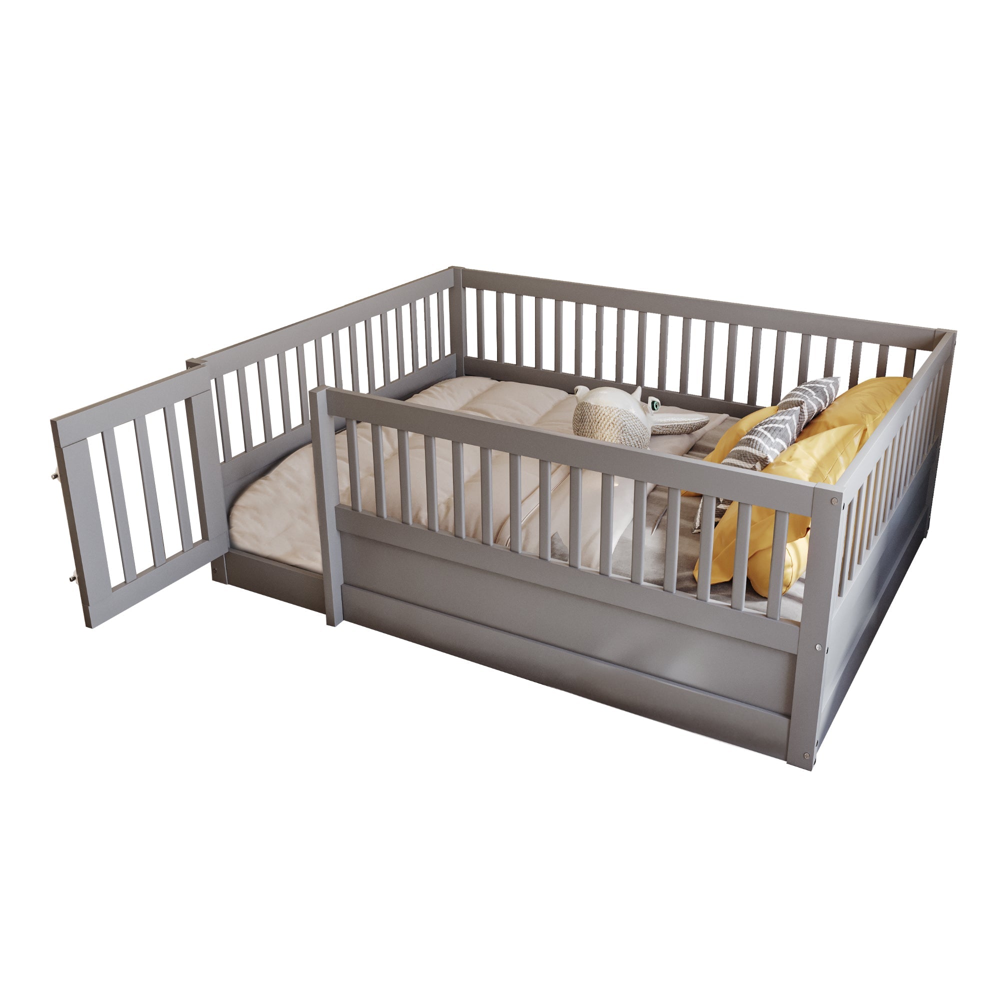 Logidon kinderbed 140x200cm grijs houten bedframe met rooster