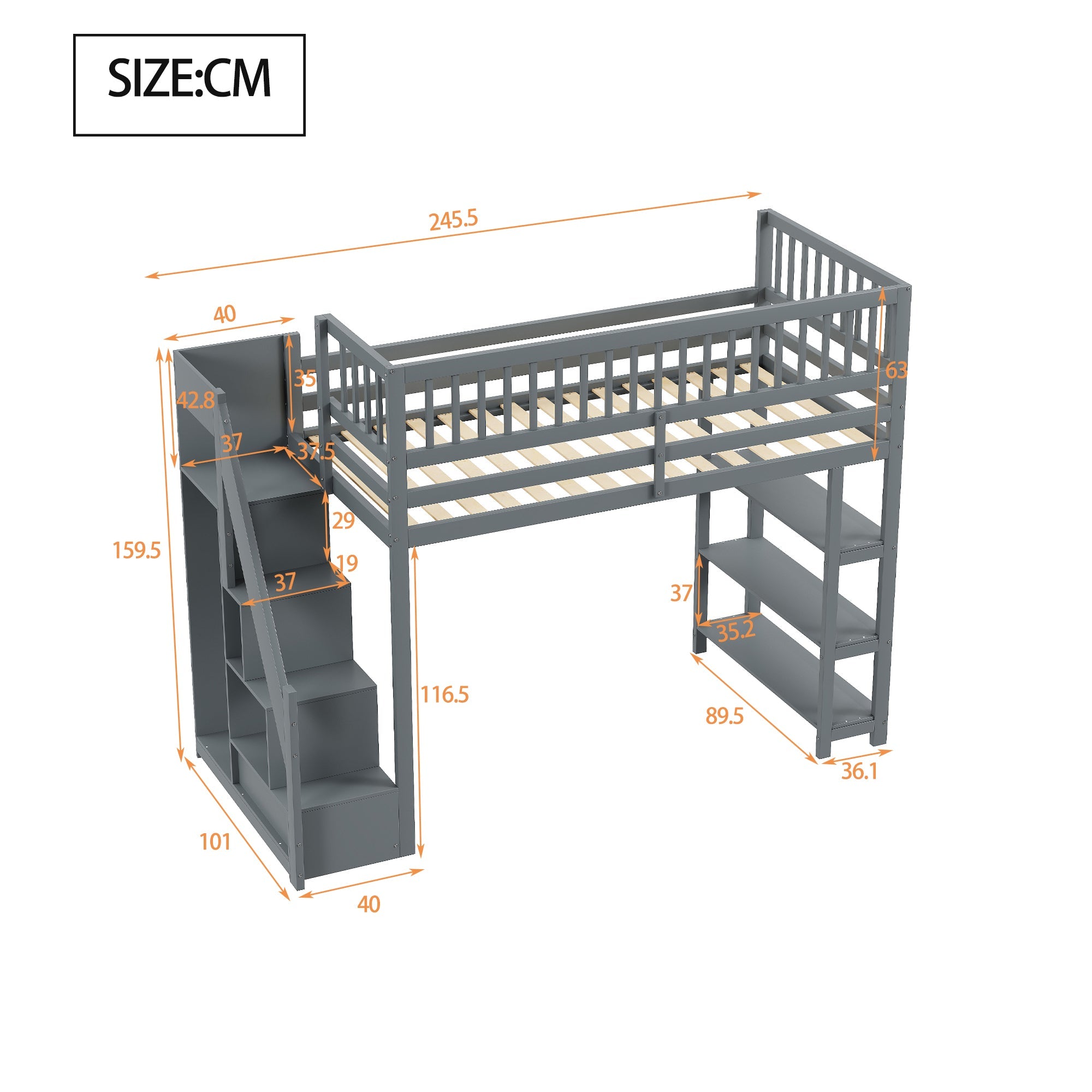 Logidon hoogslaper 90x200 grijs veiligheidsontwerp met kledingkast