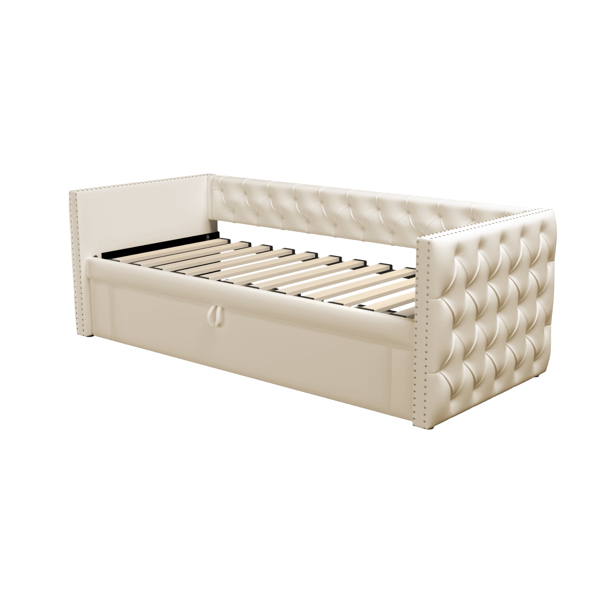 Logidon gestoffeerd bed slaapbank 90x200 beige fluwelen lattenbodem