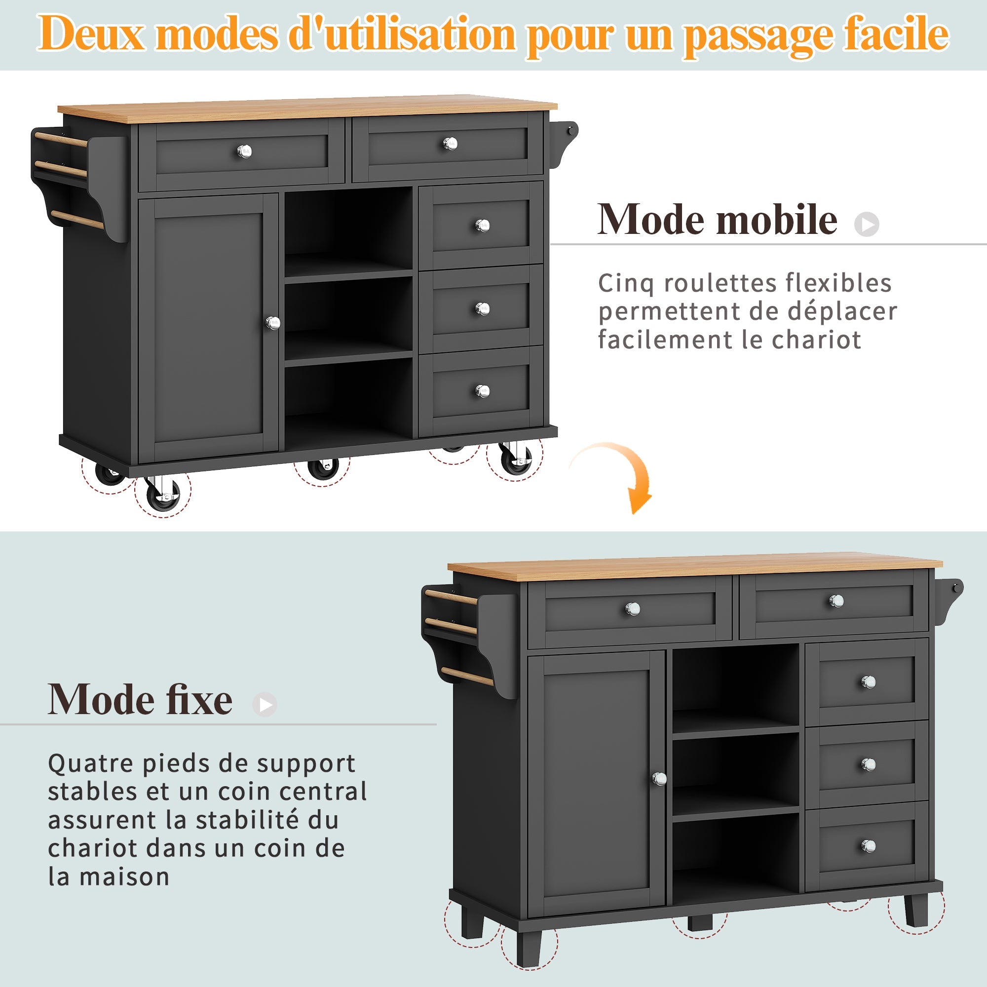 Logidon Restauratiewagen Zwart 134x46x92 cm Mobiel DualUse Design