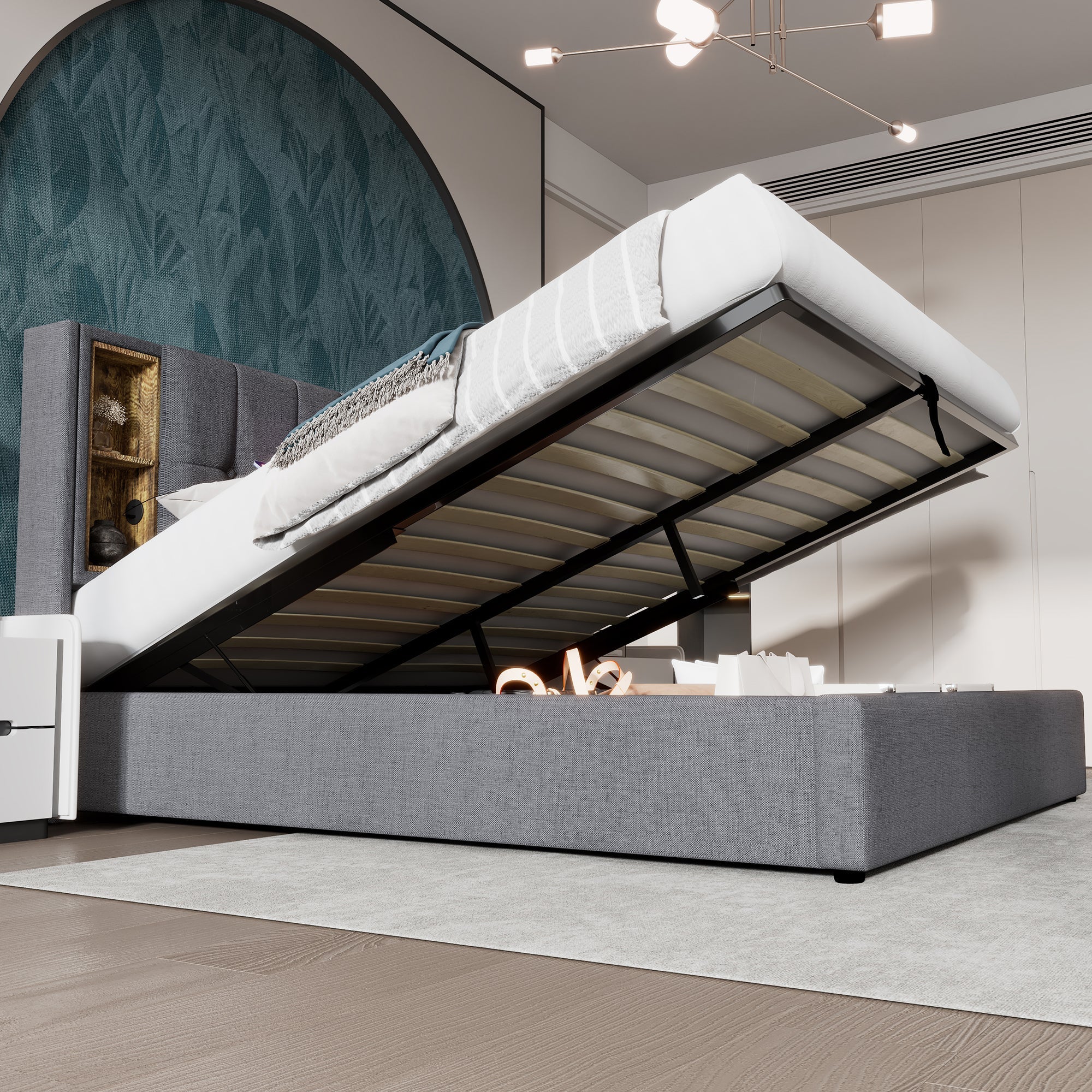 Logidon tweepersoonsbed 160x200 cm met draadloos opladen USB C gestoffeerd bed