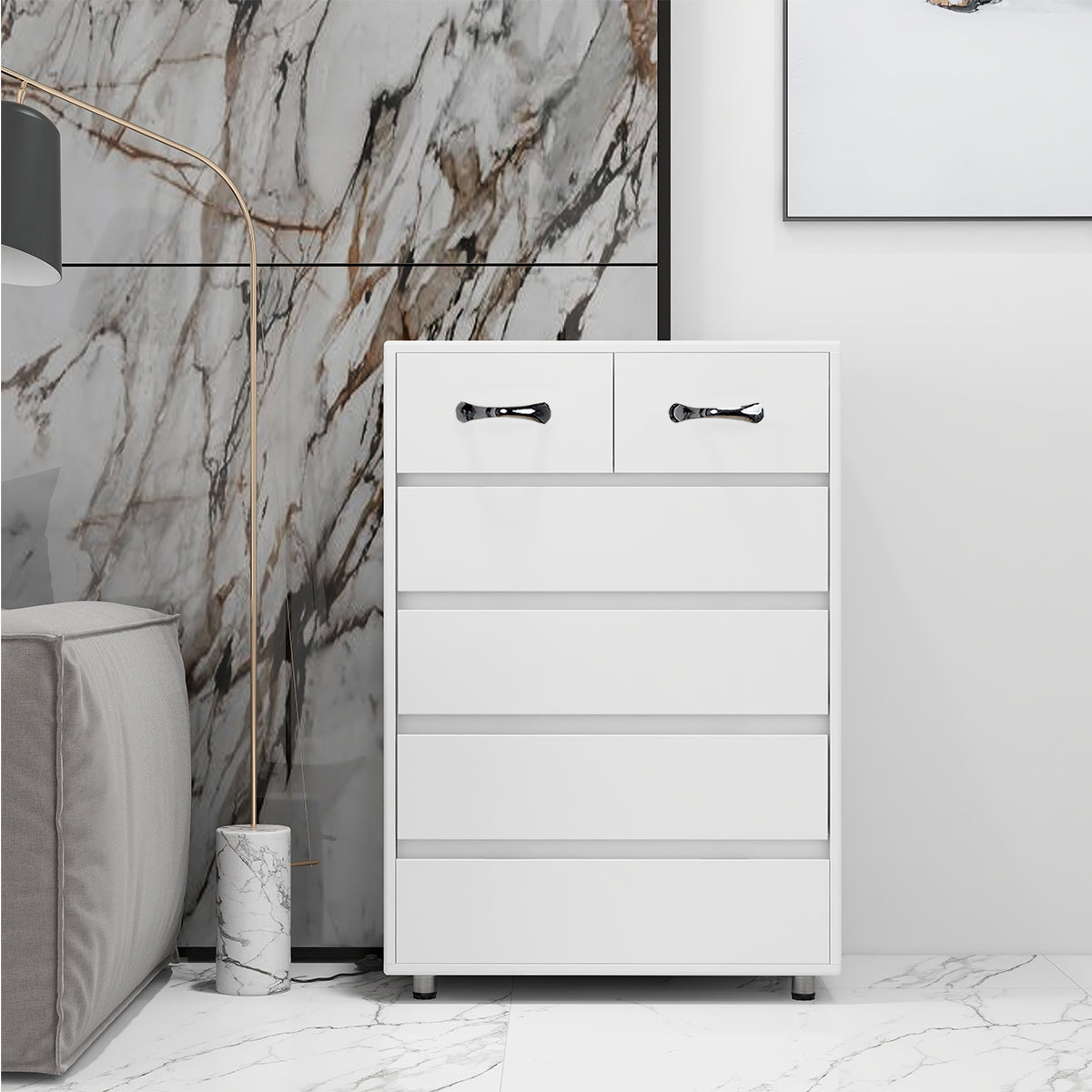 Logidon nachtkastje met zes lades wit 70x40x103 cm MDF modern design
