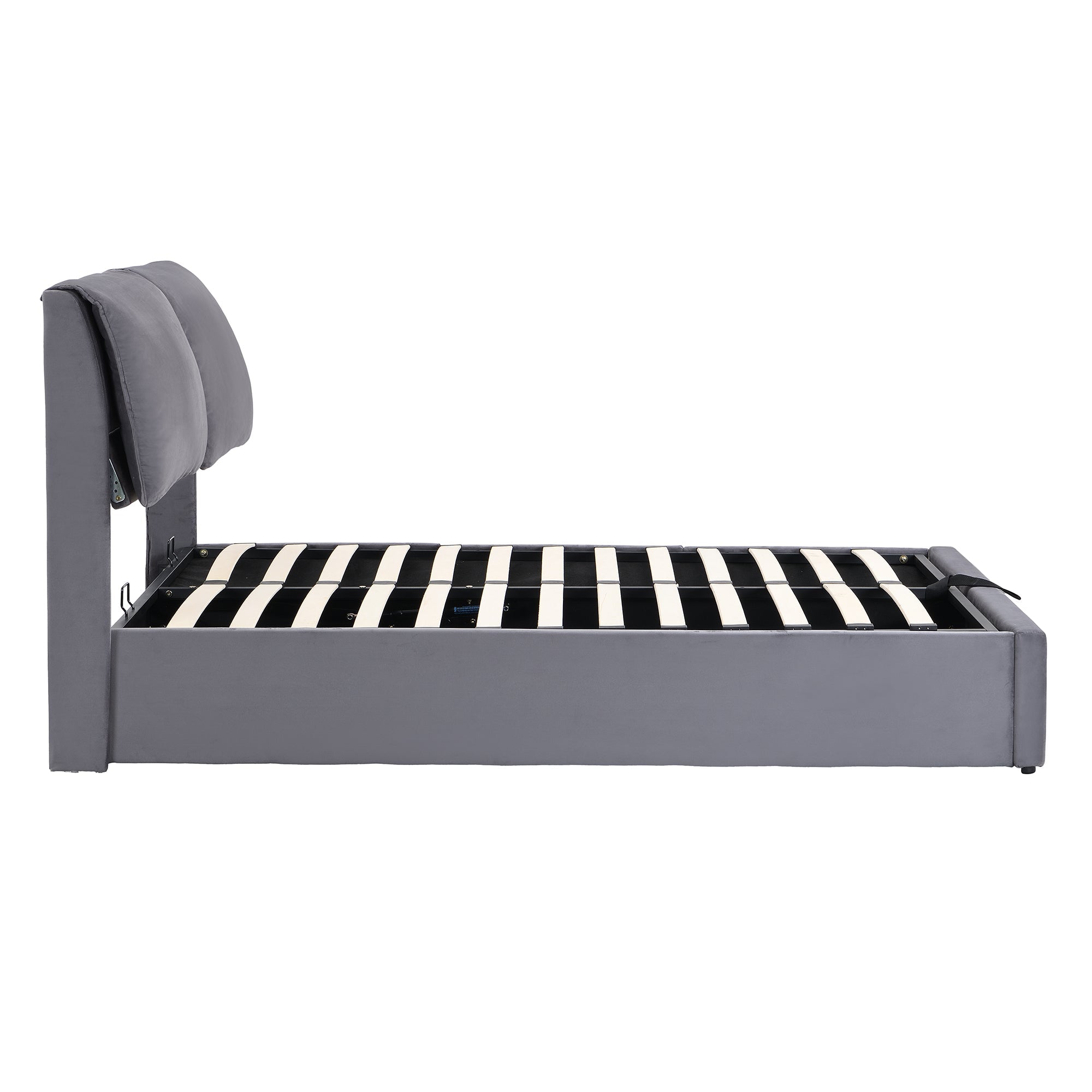 Logidon gestoffeerd bed 140x200 grijs fluweel hydraulisch met drie lades hoofdeinde