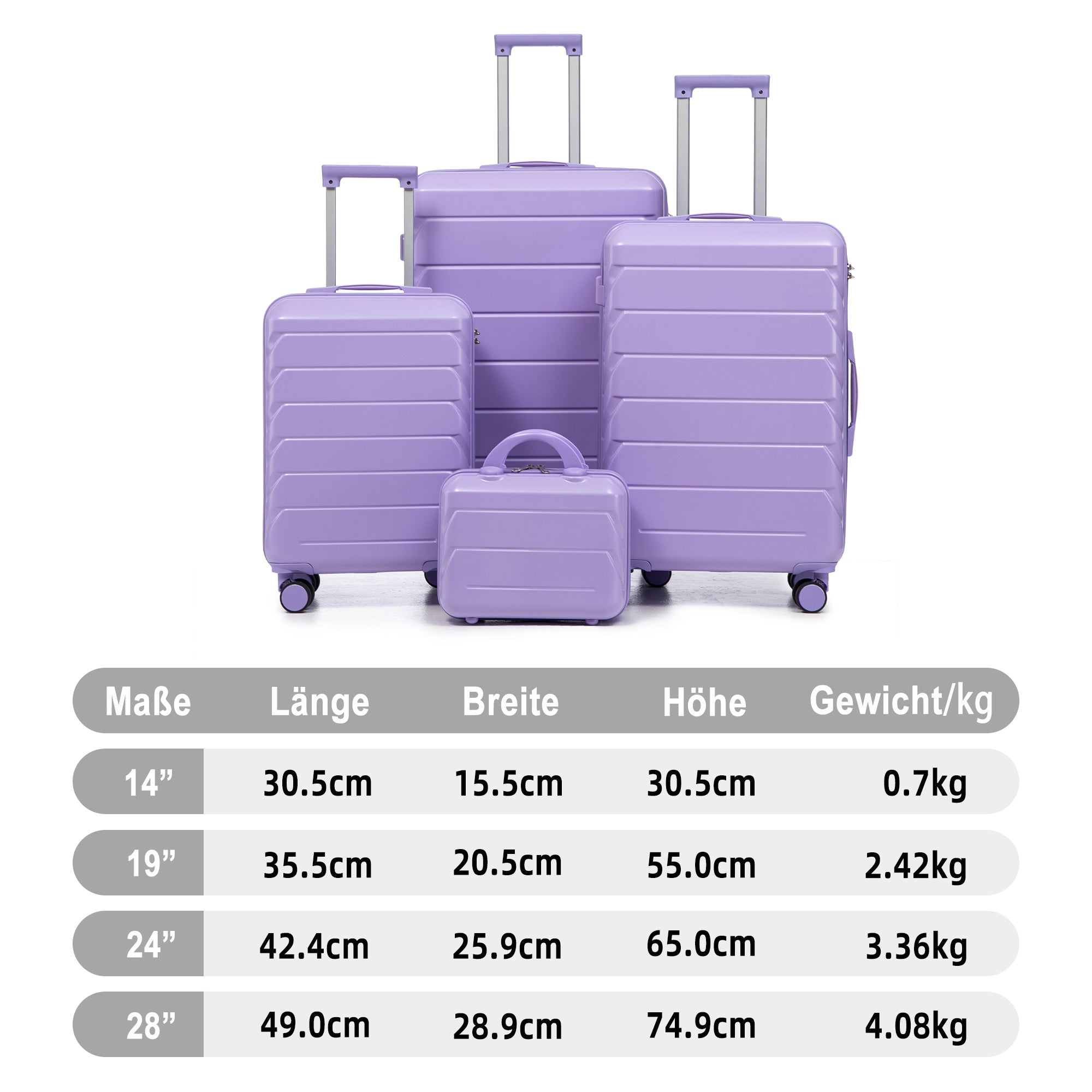 Logidon 4-delige ABS Spinnerkofferset Blauw Paars 14 19 24 28 Inch