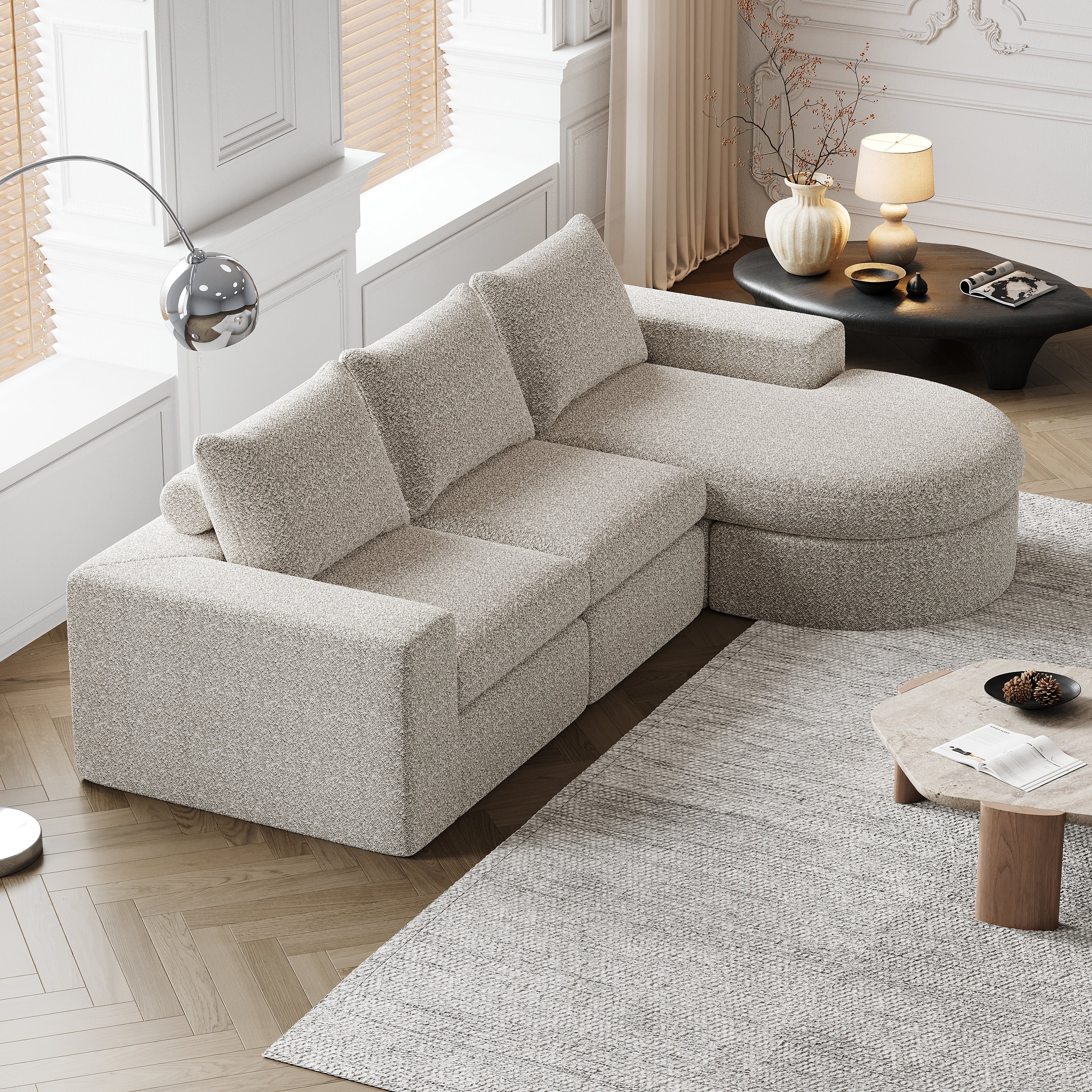 Logidon Modulair Chenille Sofa 3-zits Hoekbank Ligstoel Beige