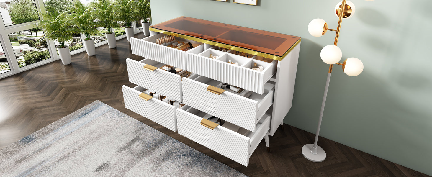 Logidon ladekast amber glazen dressoir 6 lades 120x40x76 wit