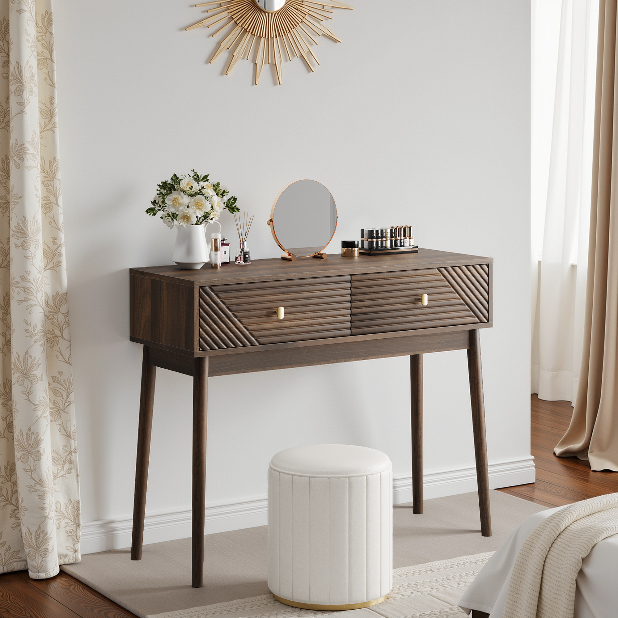Logidon Consoletafel Walnoot 100x35x80 cm met Twee Laden