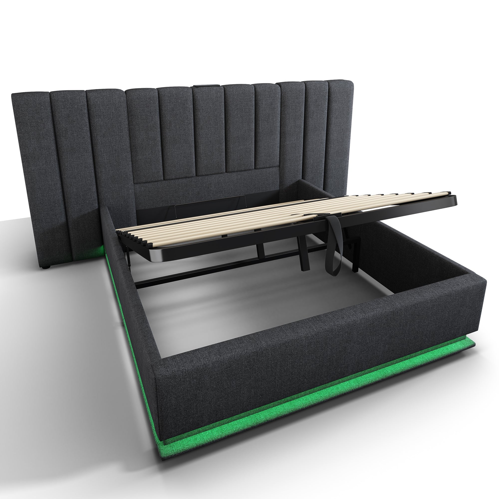 Logidon gestoffeerd bed 160x200 grijs met opbergruimte LED app bediening