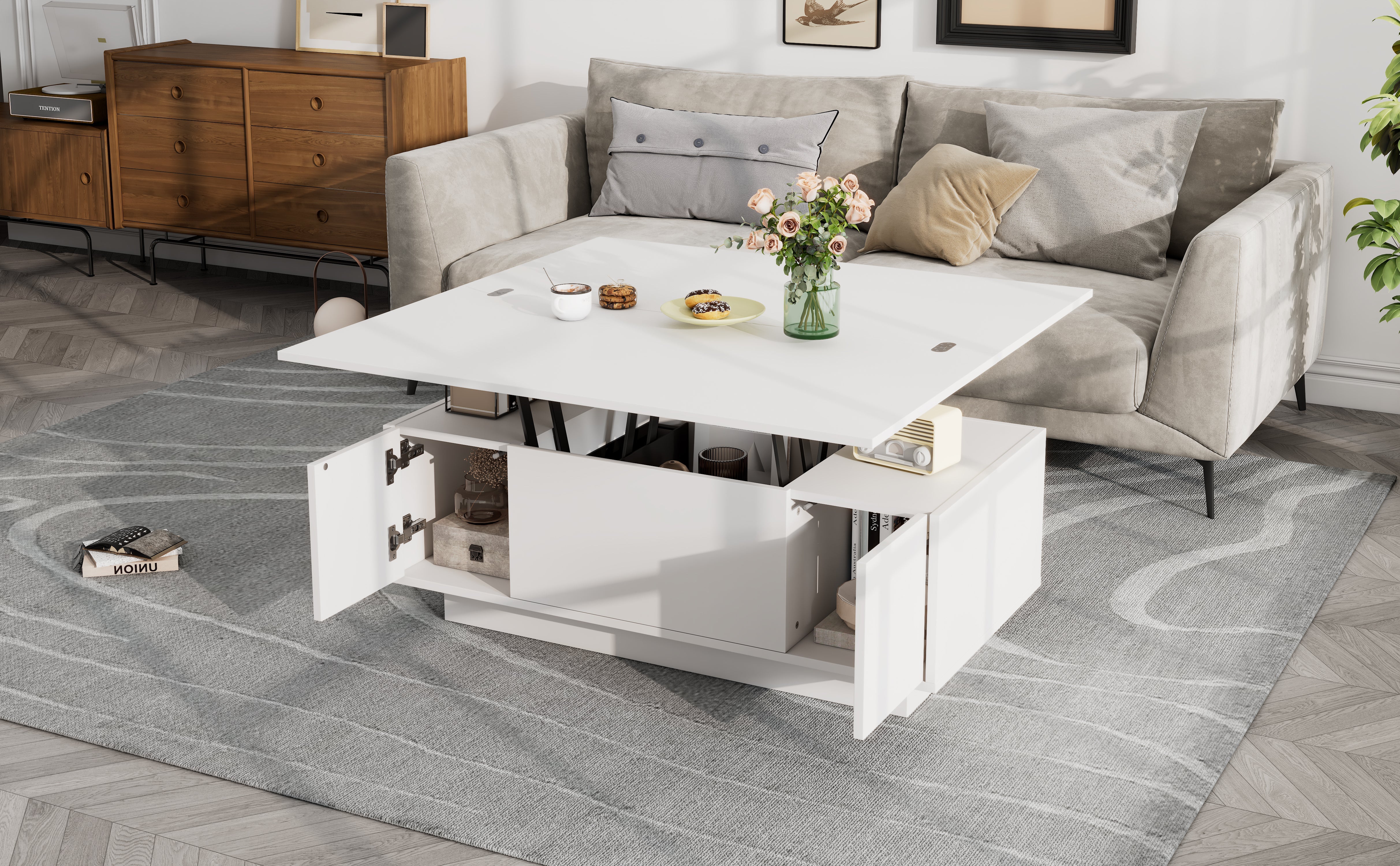 Logidon moderne salontafel met dubbel hefmechanisme, opbergruimte