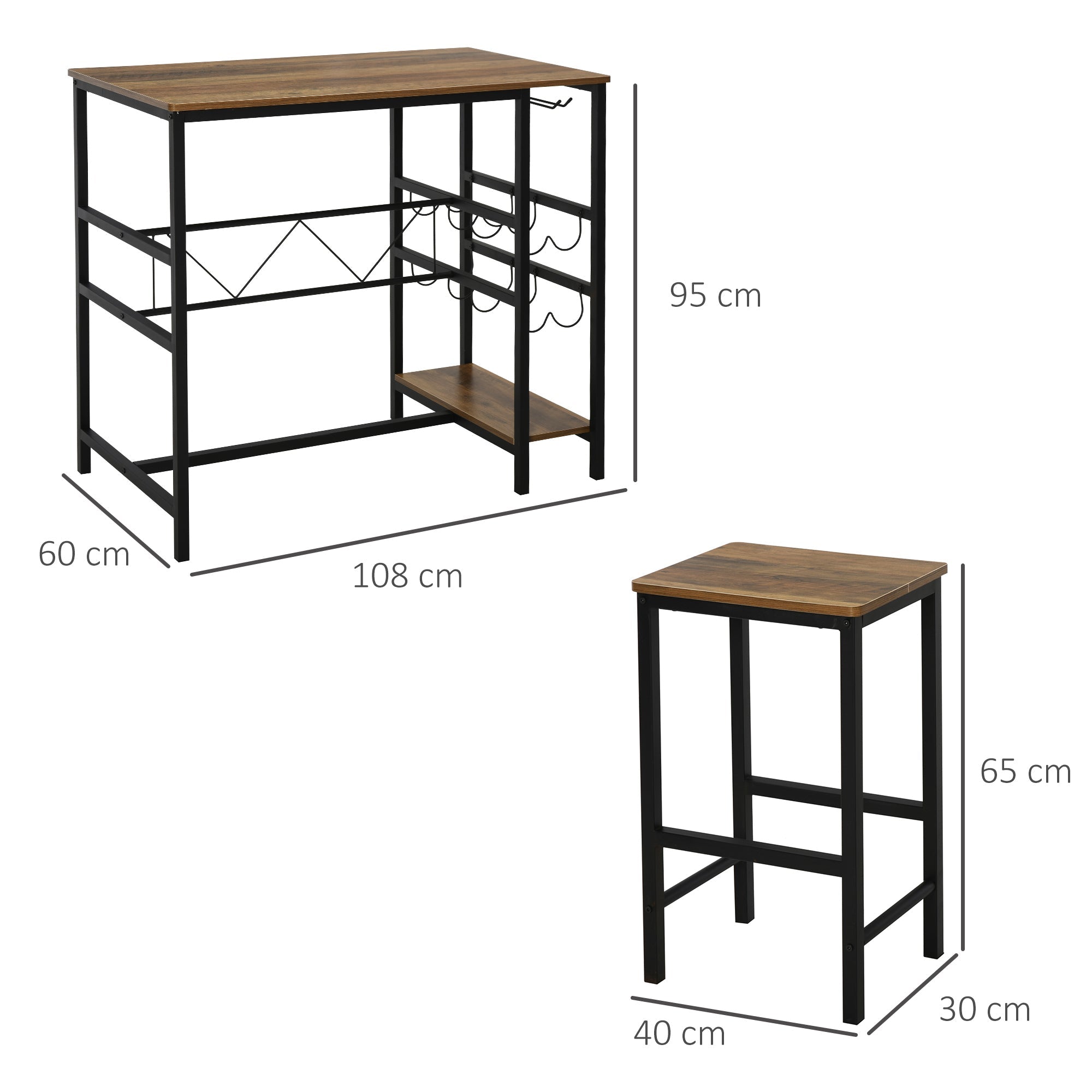 Logidon Bartafelset 3-delig Natuurlijk Hout en Zwart 108x60x95 cm