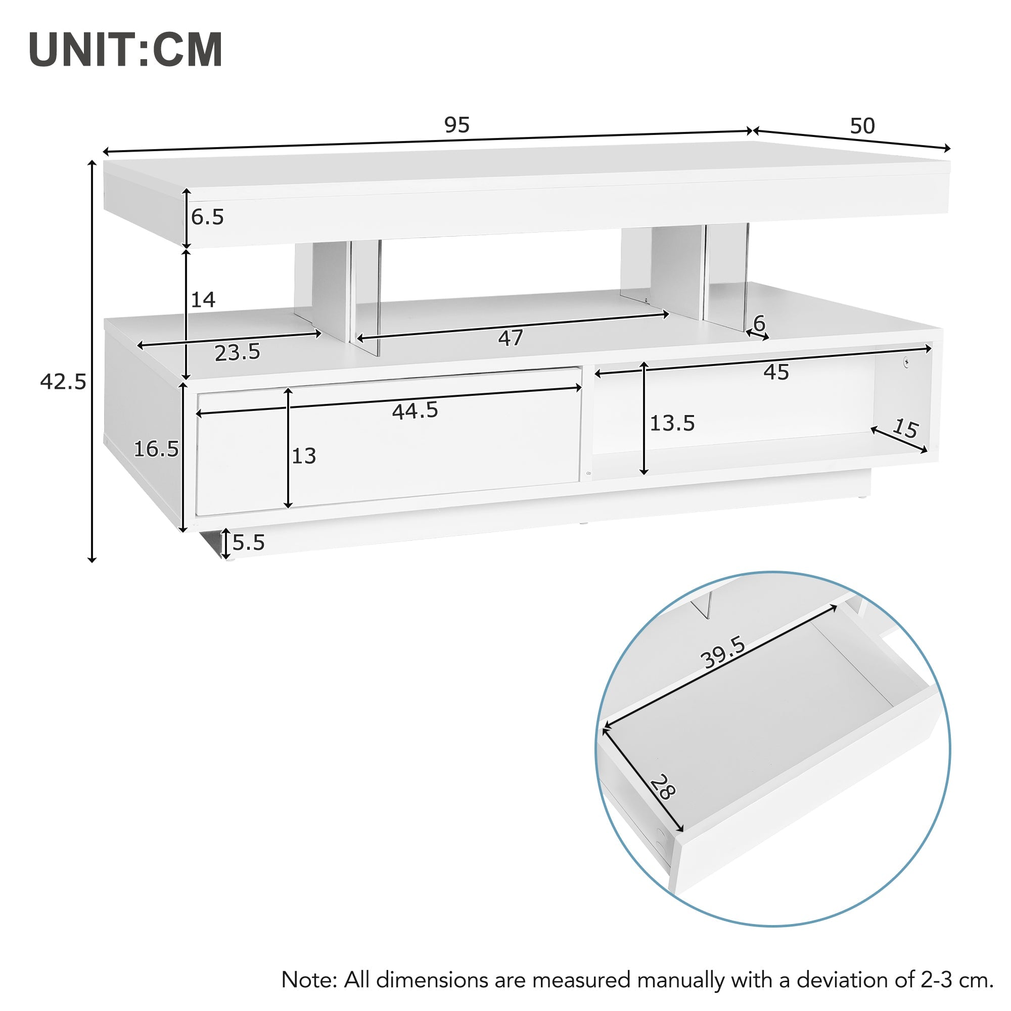 Logidon Witte Hoogglans Salontafel 95x50 cm Met Glazen Bladen