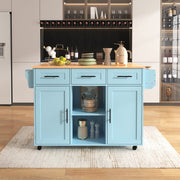 Logidon Eetwagen Blauw Massief Houten Werkblad Opvouwbaar 139x46x91,5 cm