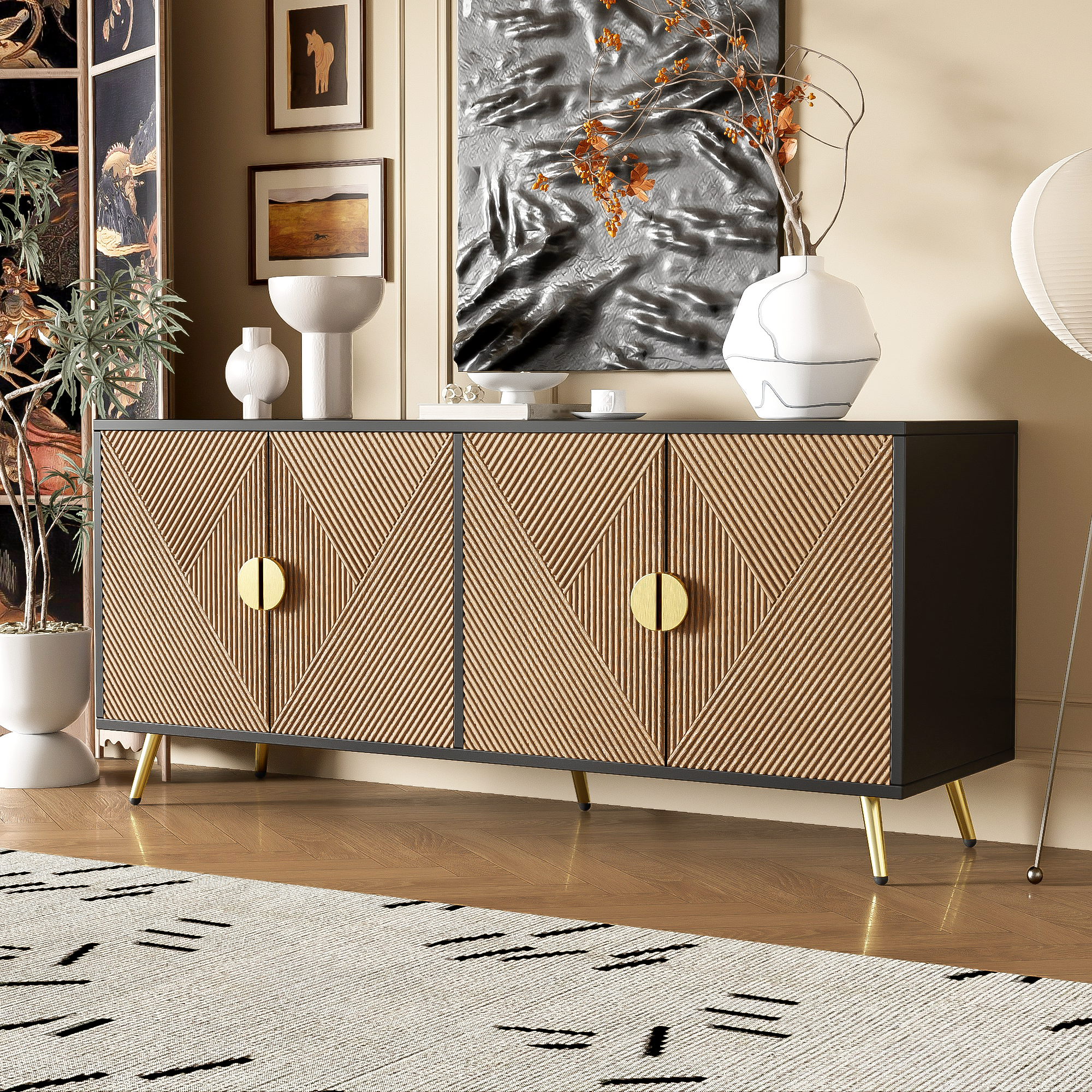 Logidon Dressoir 160 cm Bruin Vier Deuren Met Gouden Handgrepen
