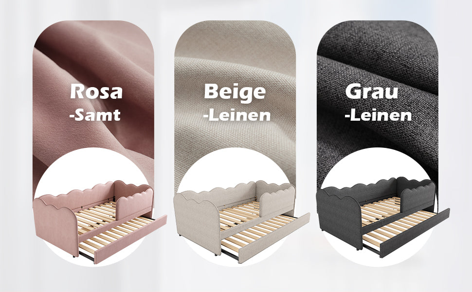 Logidon gestoffeerd dagbed 90x190 roze met uitschuifbaar bed