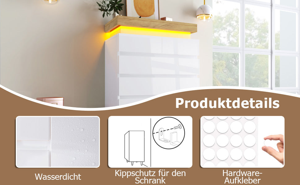 Logidon sideboard 6 drawers white 115x73x39 cm LED app control