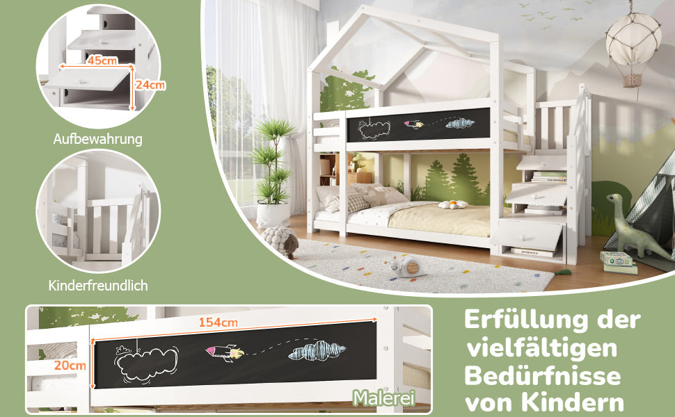 Logidon stapelbed boomhut 90x200 wit met schouw en opbergruimte