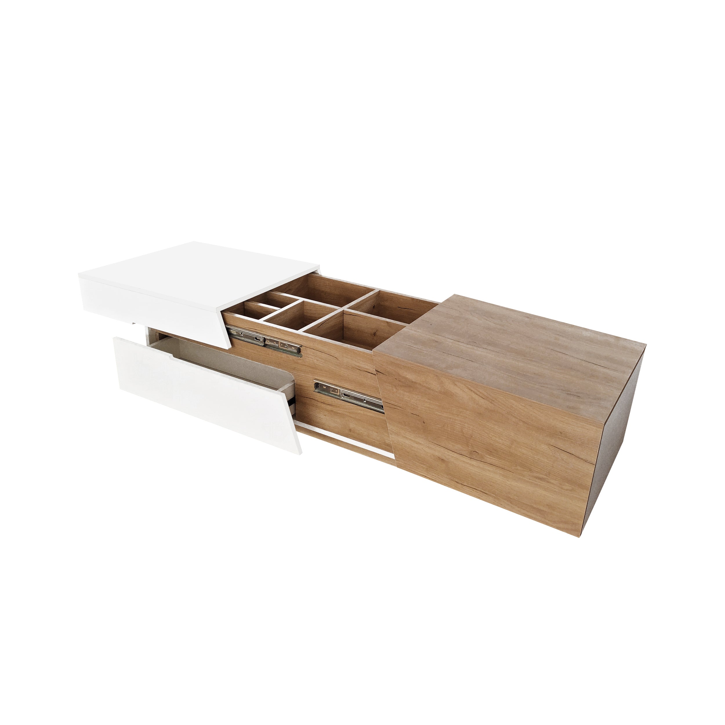 Logidon Uitschuifbare salontafel 120x50 natuurlijke lades kleurblokstructuur