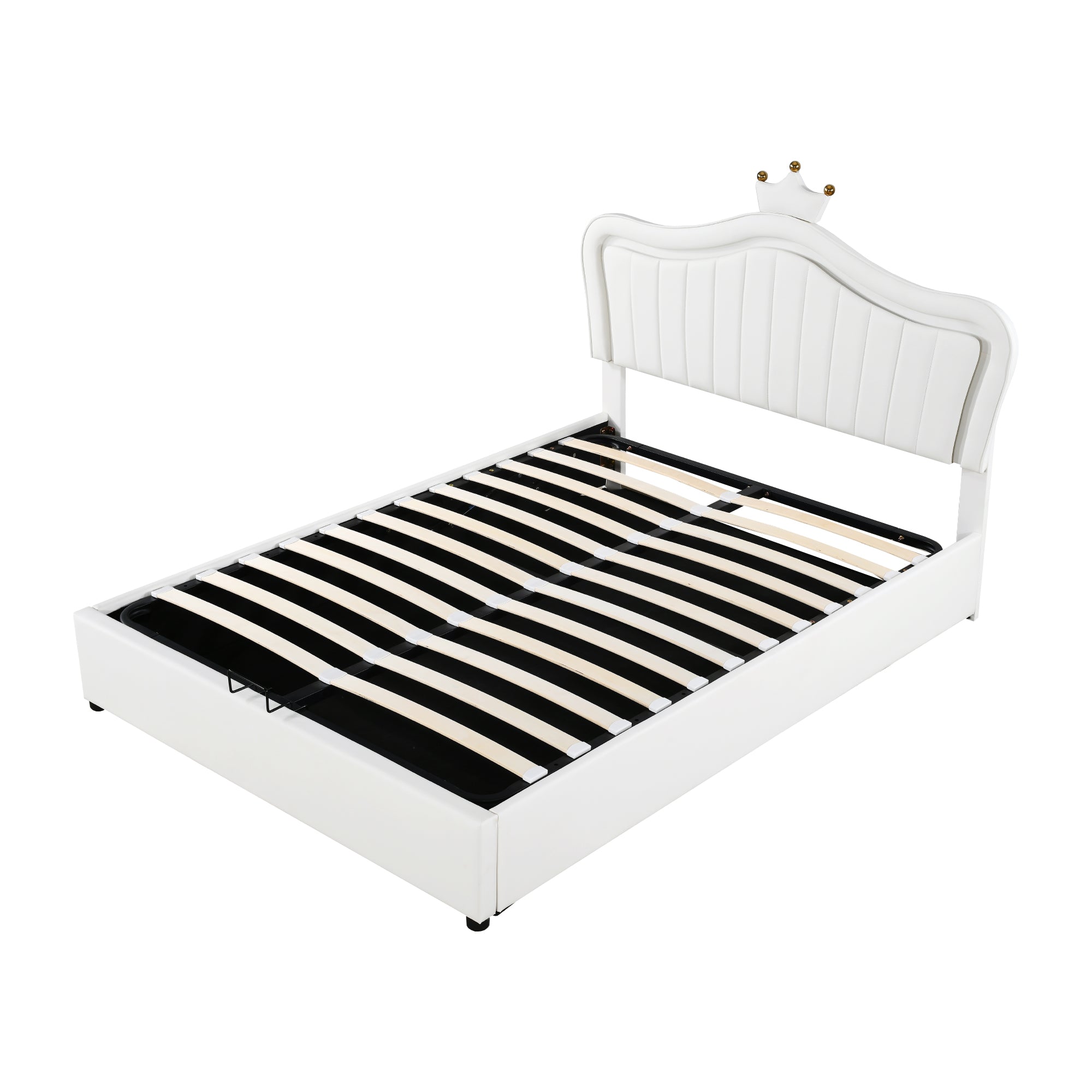 Logidon kinderbed 140 x 200 cm gestoffeerd bed met opbergruimte LED wit