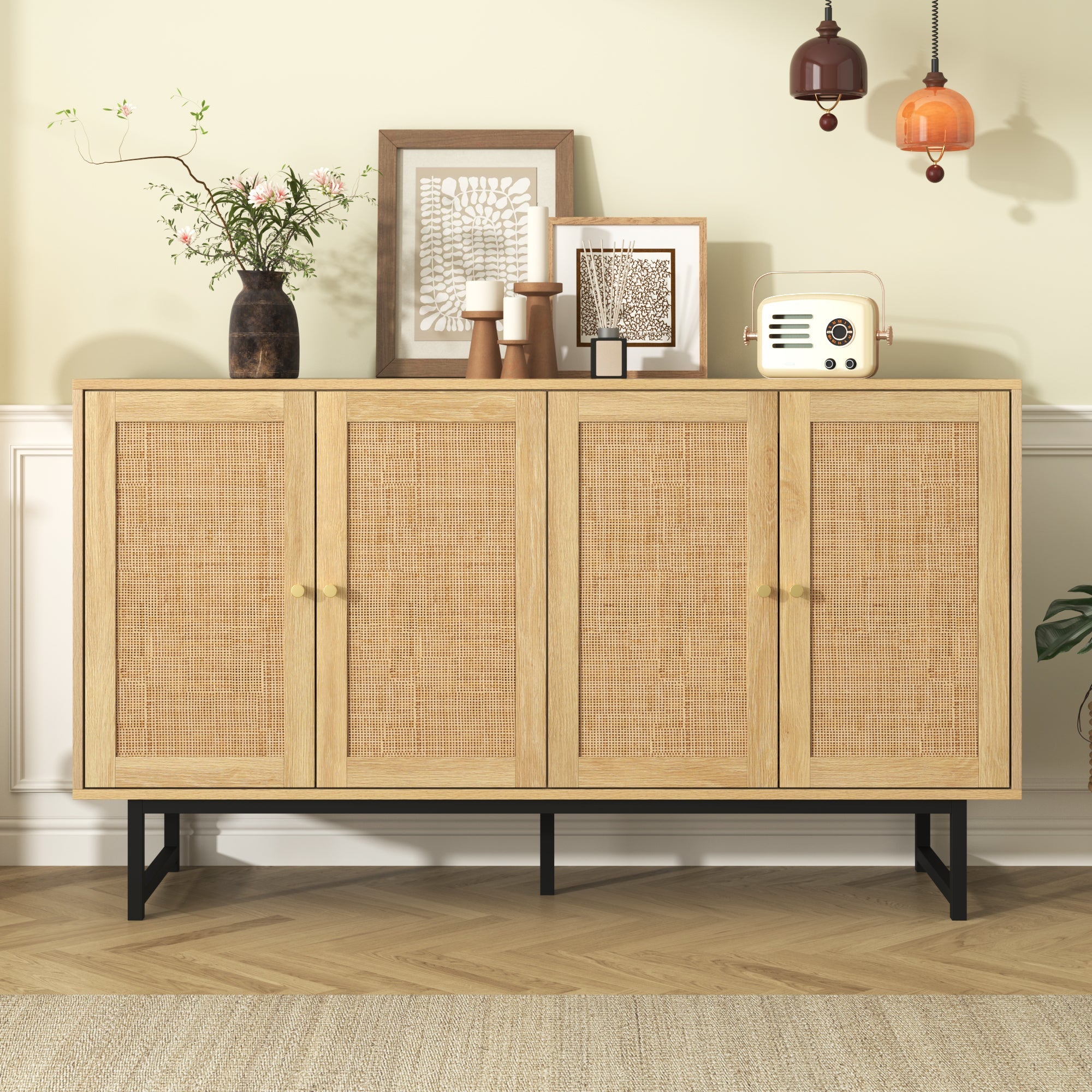 Logidon dressoir 140x39,5x80 cm met echt rattengaas 4 deuren