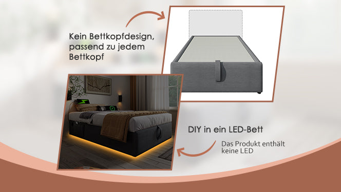 Logidon upholstered bed double bed 140x200 cm with USB C storage space gray