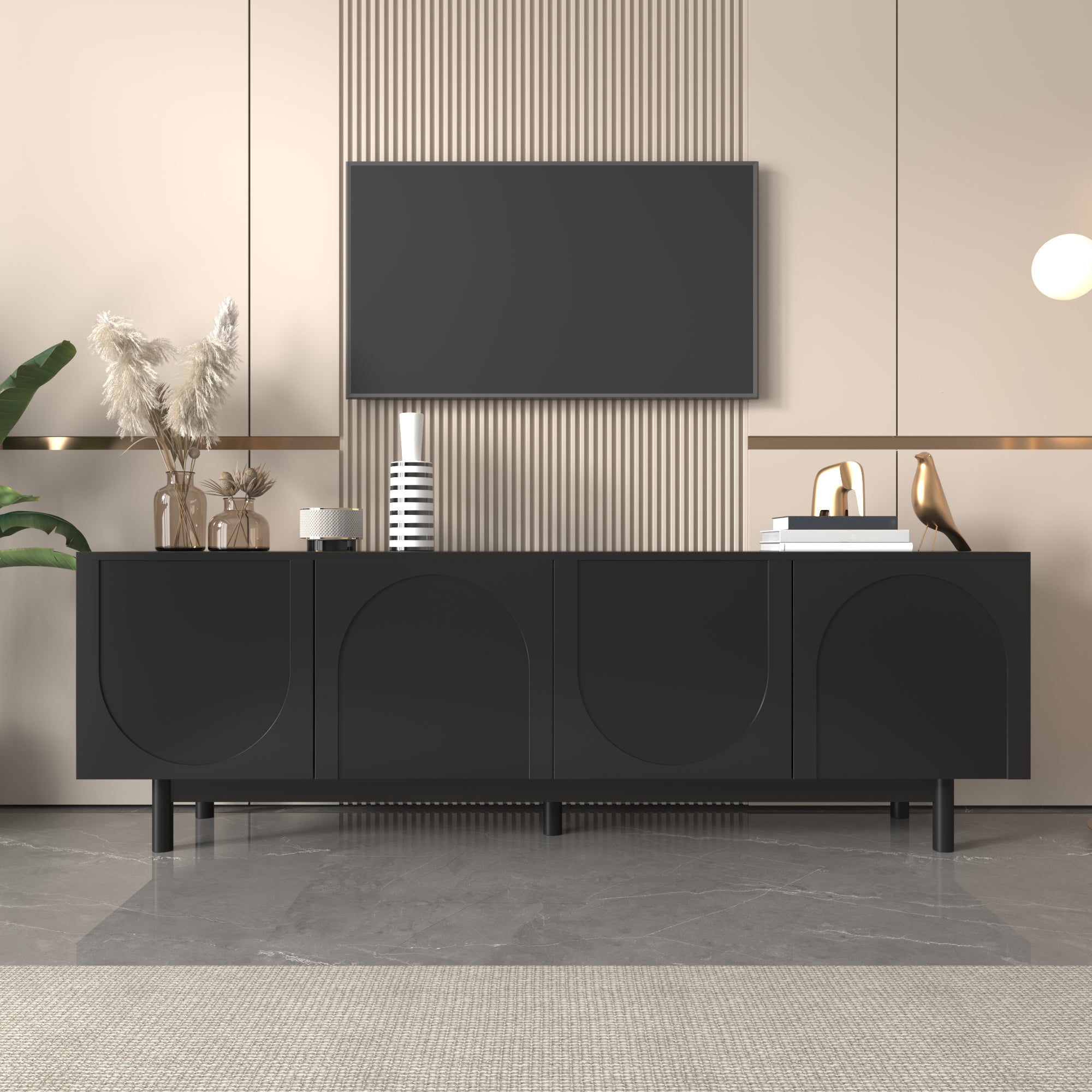 Logidon Modern Black TV Cabinet 175 cm Adjustable Panels
