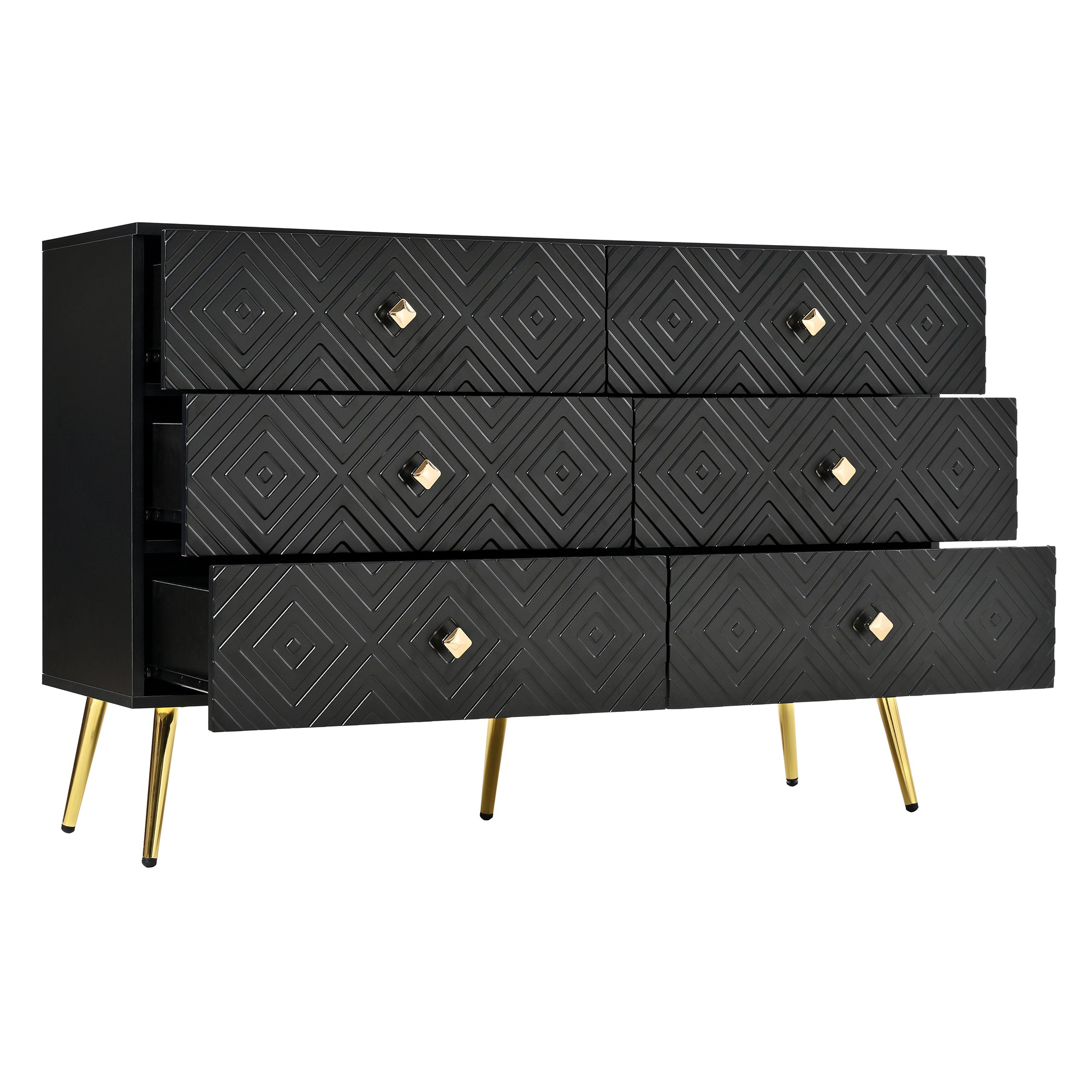 Logidon Ladekast 6 lades zwart goud moderne stijl 120x40x80 cm