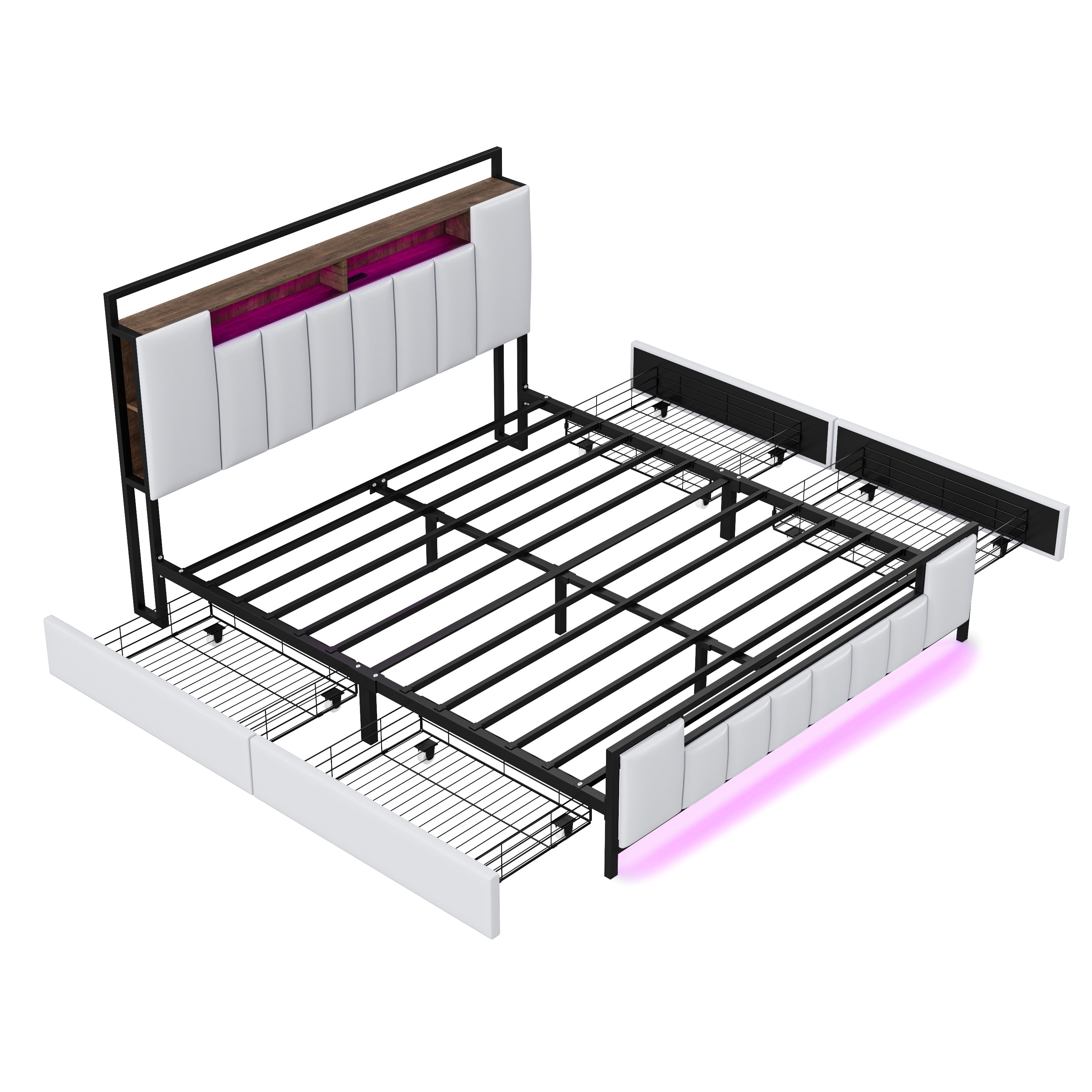 Logidon gestoffeerd bed 160x200 cm beige kunstleer met LED en USB