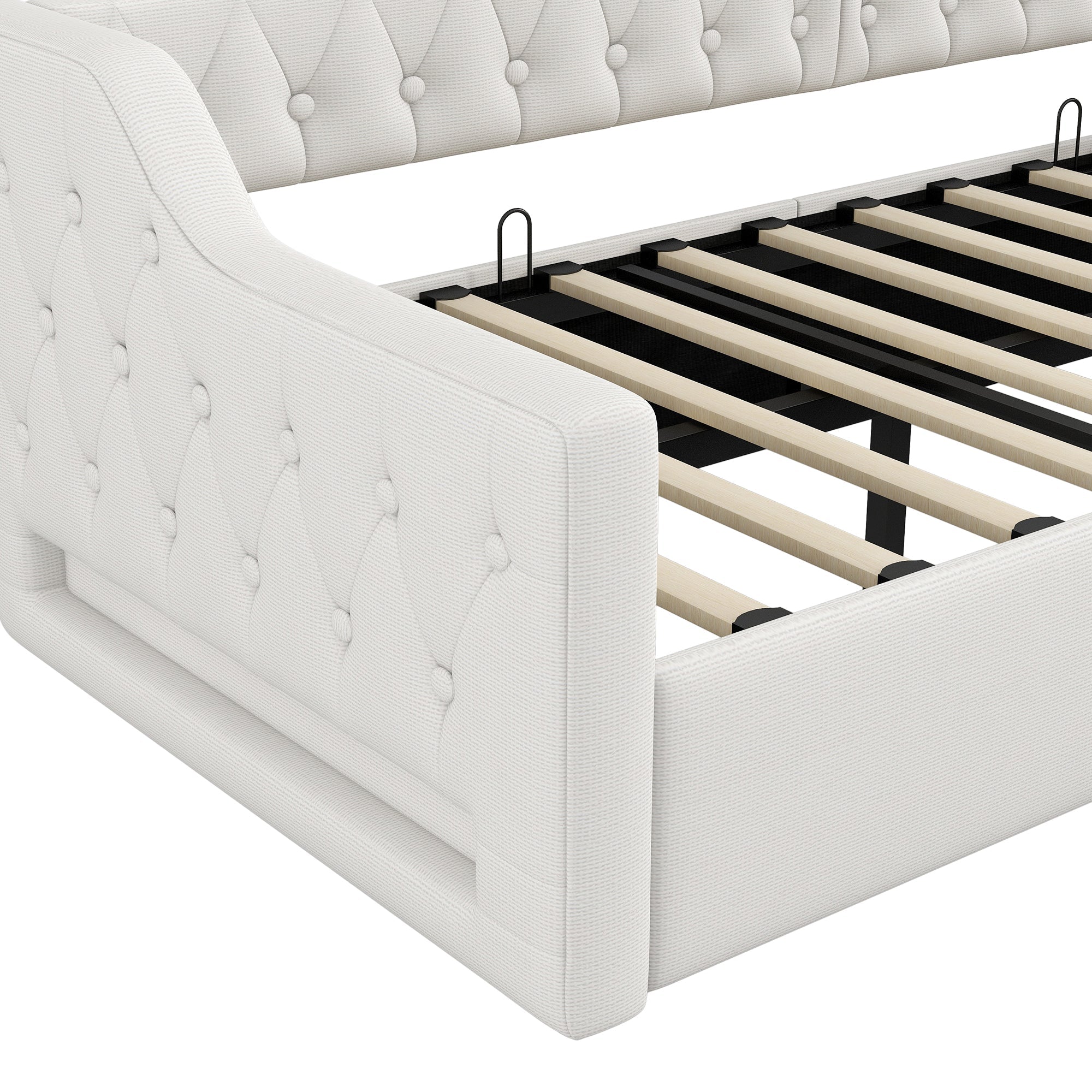 Logidon gestoffeerd dagbed 90x200 beige met opbergruimte met LED-verlichting