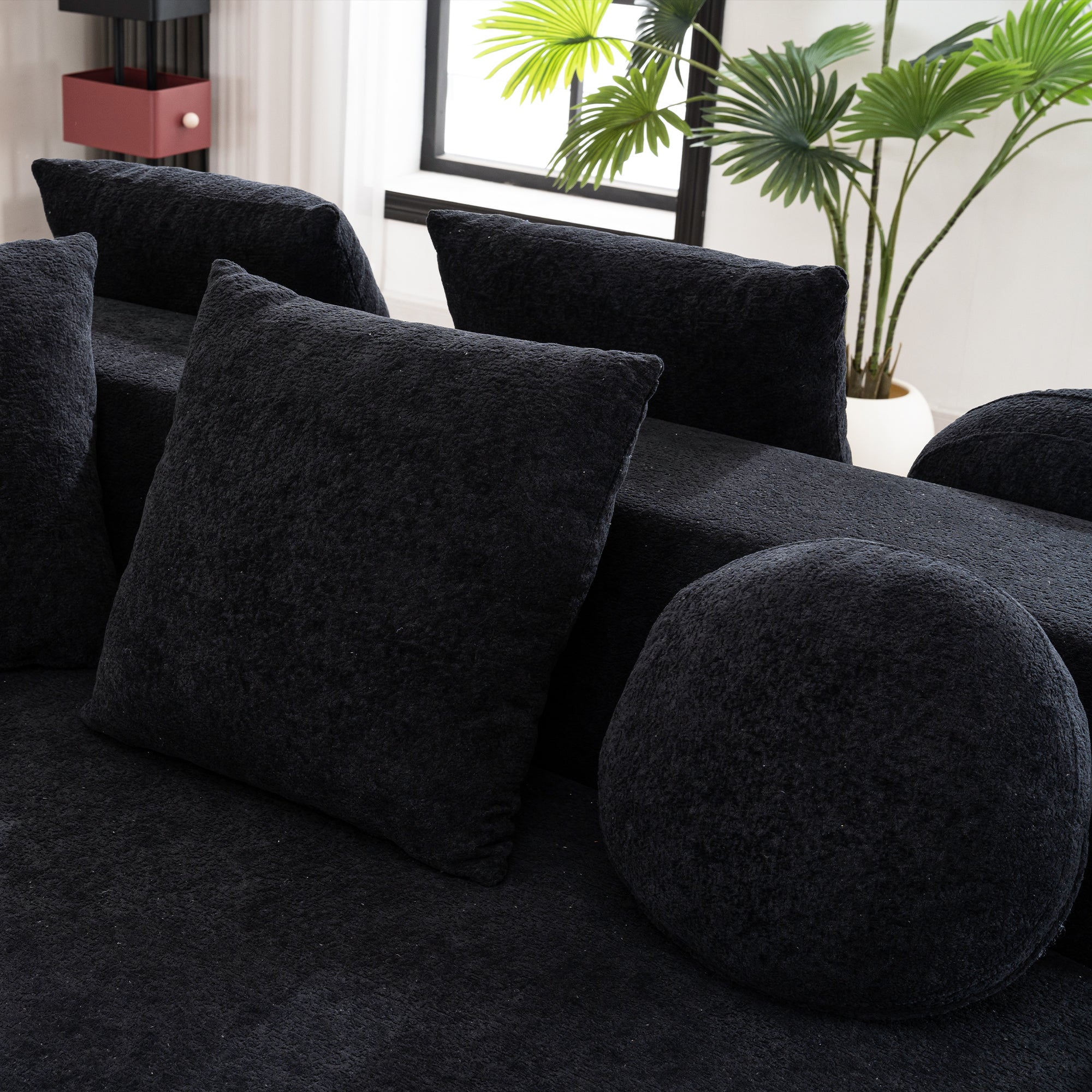 Logidon Cloud Bench Velvet Zwart Modulaire 5-zitsbank