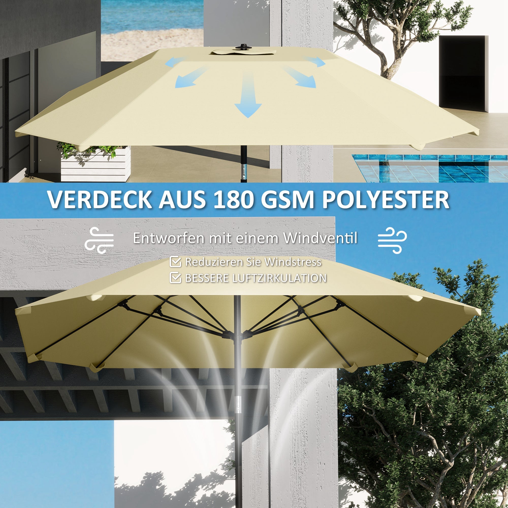 Logidon parasol 233 cm beige achthoekig met klapfunctie