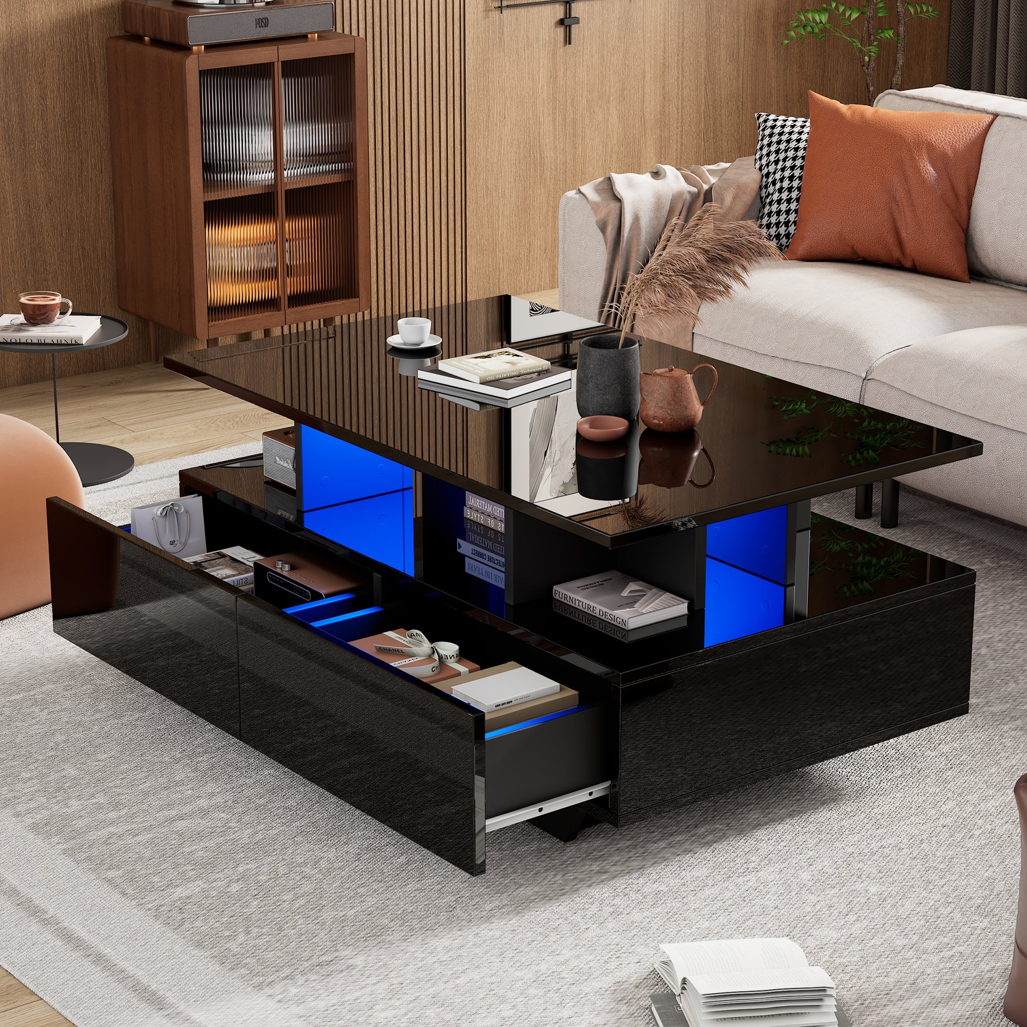 Logidon LED-verlichting salontafel met 2 lades 90x55x41 cm