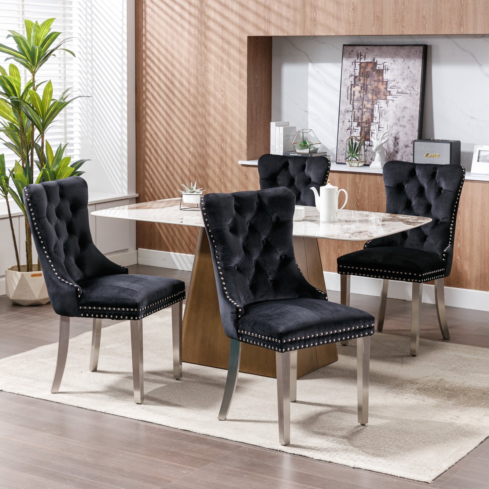 Logidon Nikki Collection Velvet eetkamerstoelen zwart set van 2