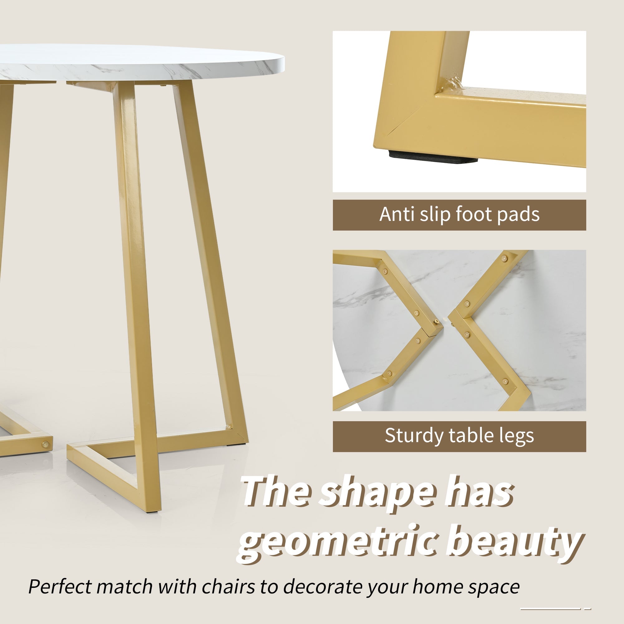 Logidon Ronde Eettafel Wit Marmeren Textuur Goud Frame 80 cm