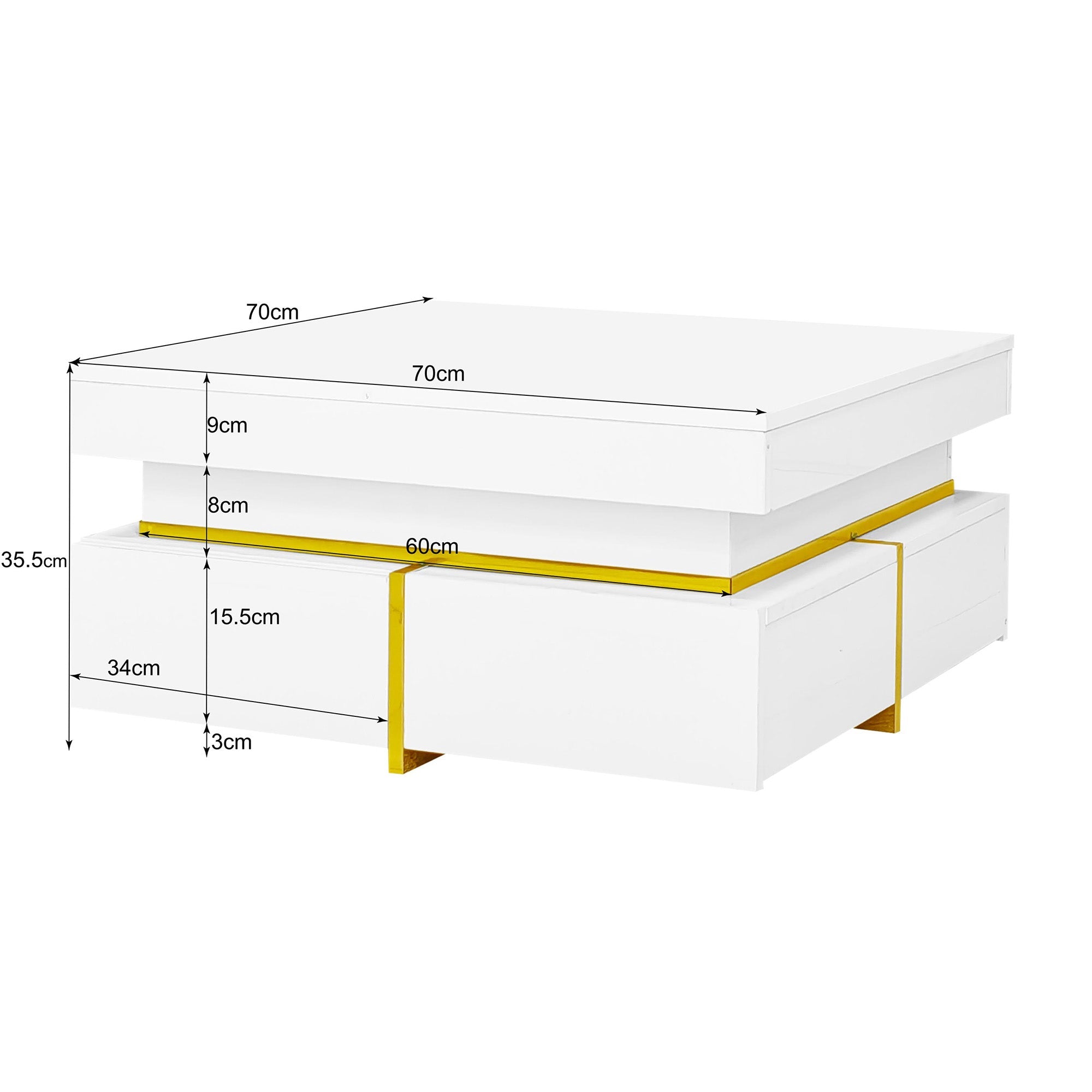 Logidon hoogglans salontafel met lades en gouden accenten