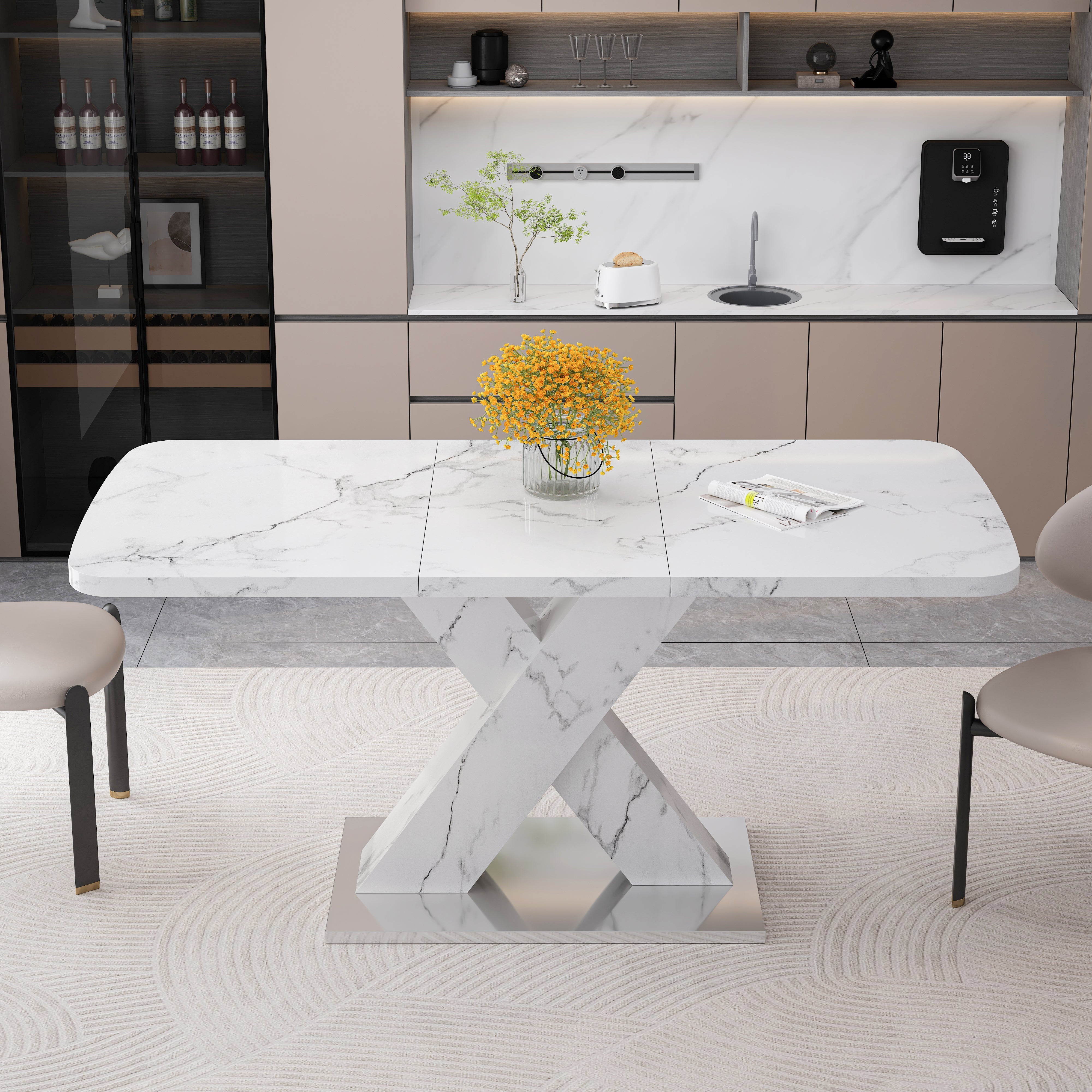 Logidon uitschuifbare eettafel 120-160 cm wit marmerlook X-frame