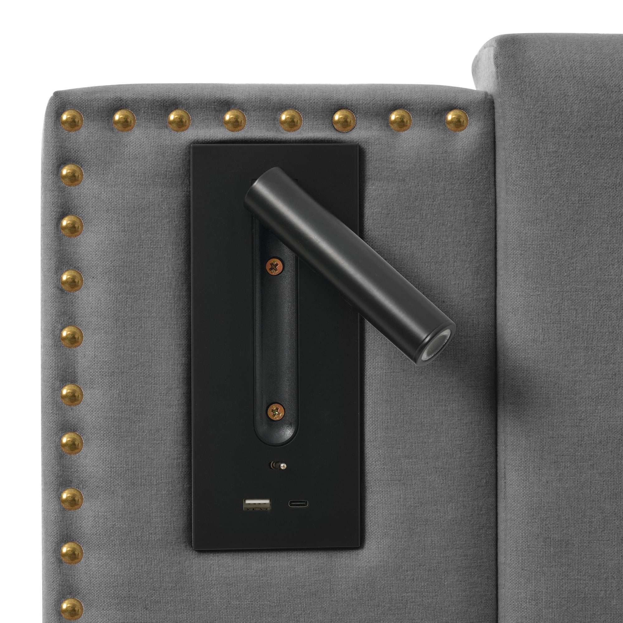 Logidon gestoffeerd bed 180x200 grijs met opbergruimte en USB-oplaadfunctie