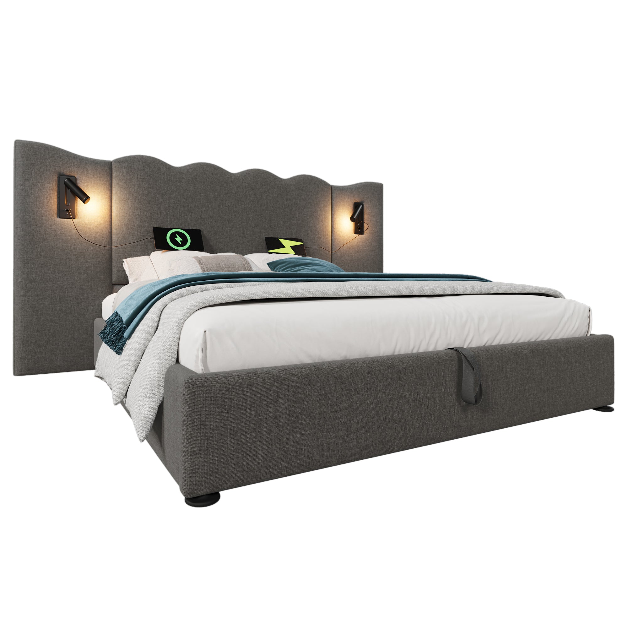 Logidon box spring bed 180x200 storage space USB C charging function reading lamp