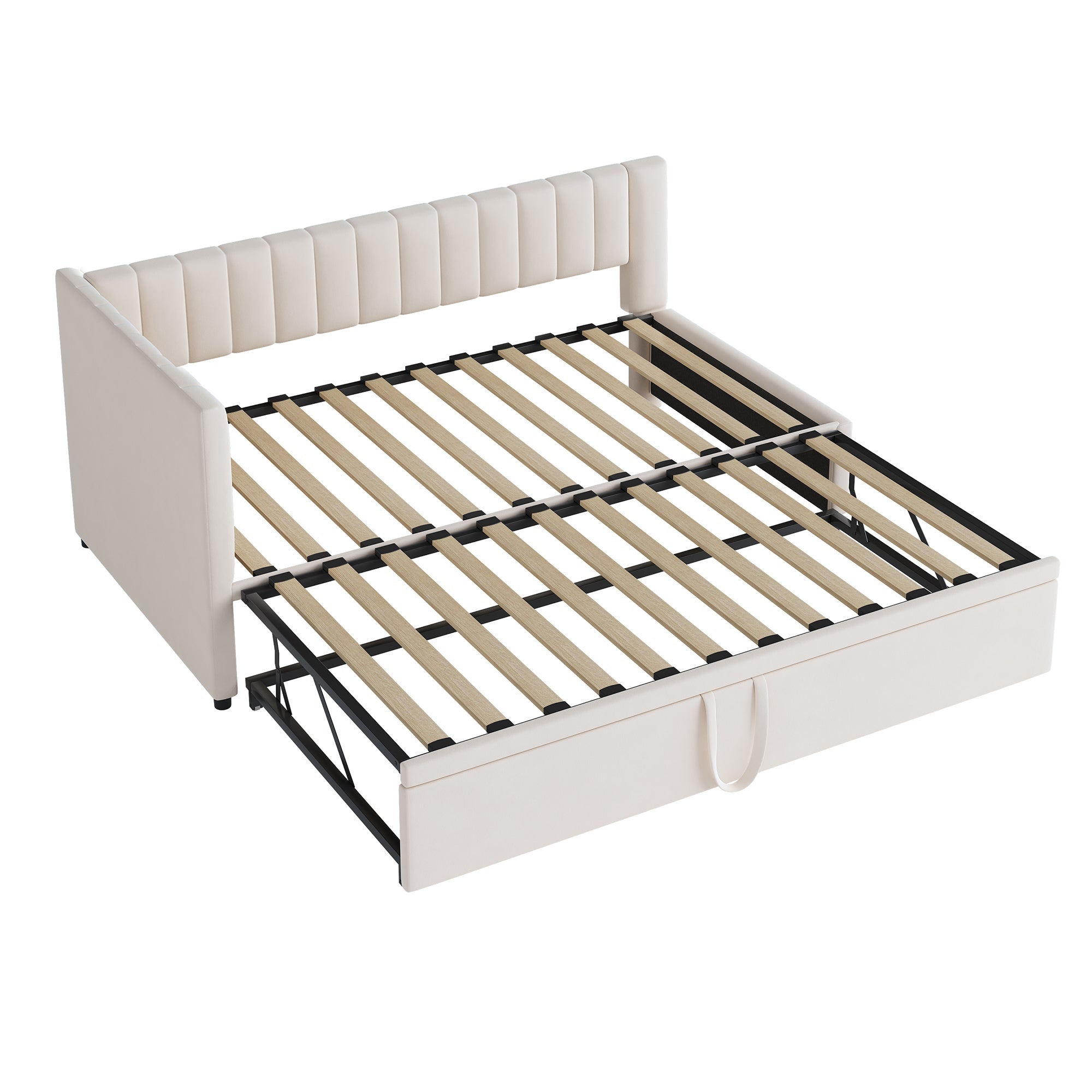 Logidon sofa bed L-shape beige velvet pull-out bed 90/180x200