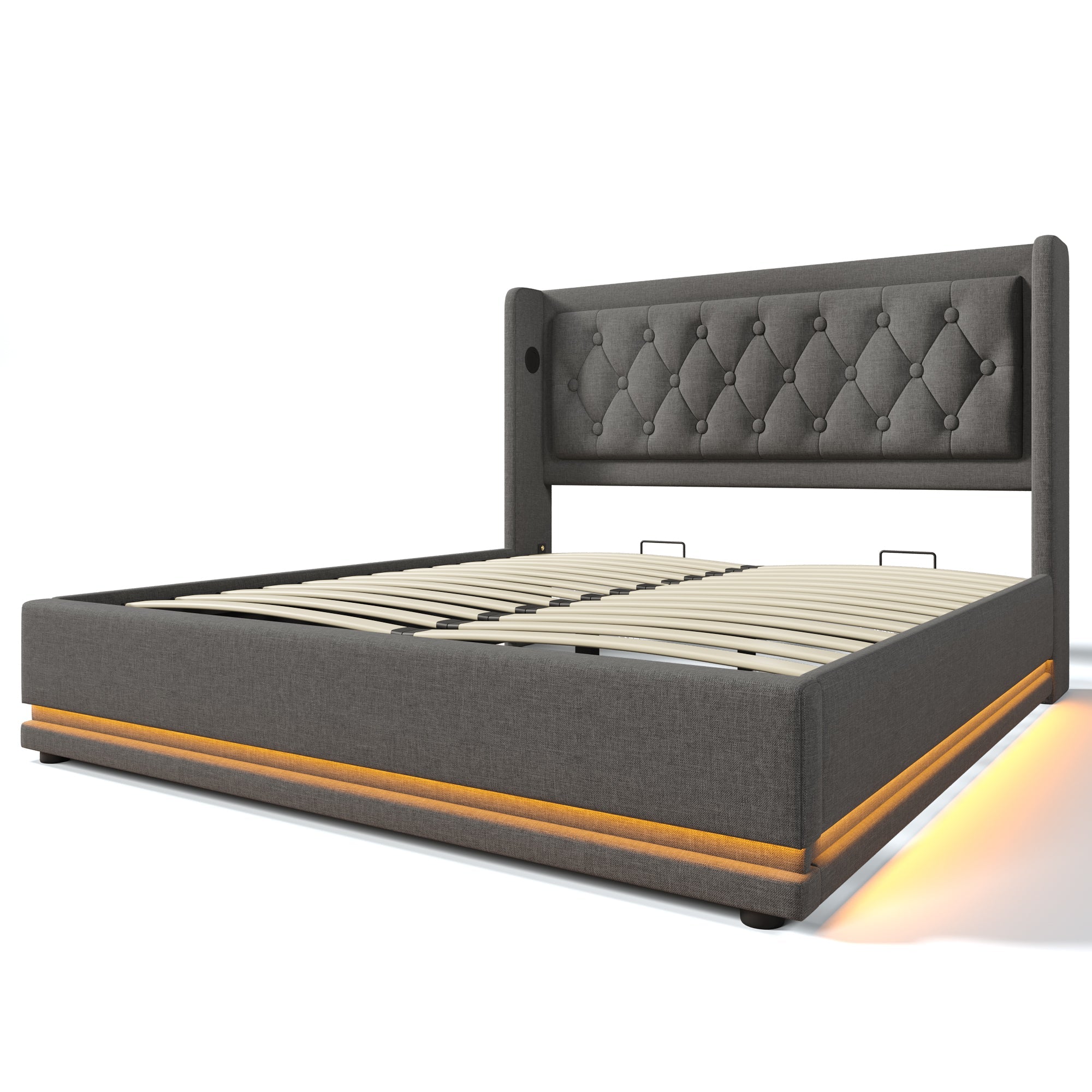 Logidon gestoffeerd bed 160x200 cm grijs fluweel opbergruimte USB-C oplaadfunctie