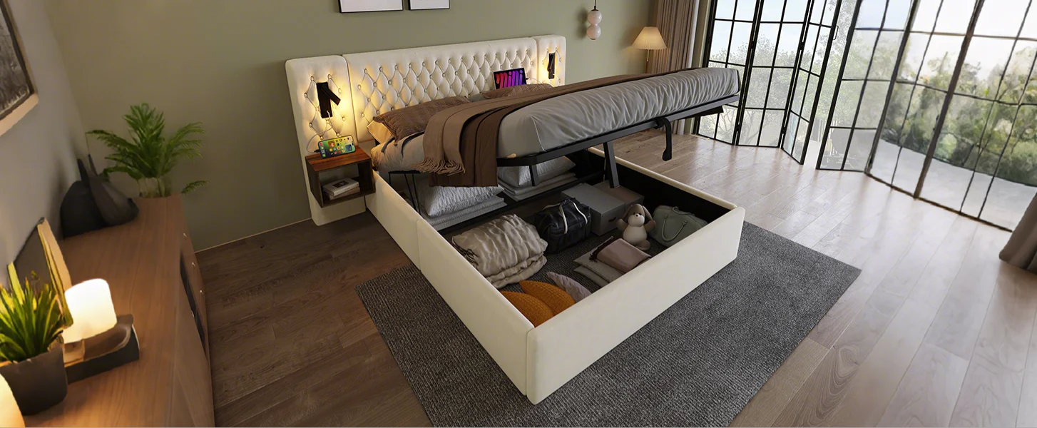 Logidon bedsysteem beige 160x200 cm hydraulisch opbergmatras