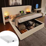 Logidon upholstered bed 160x200 beige white with USB-C charging function